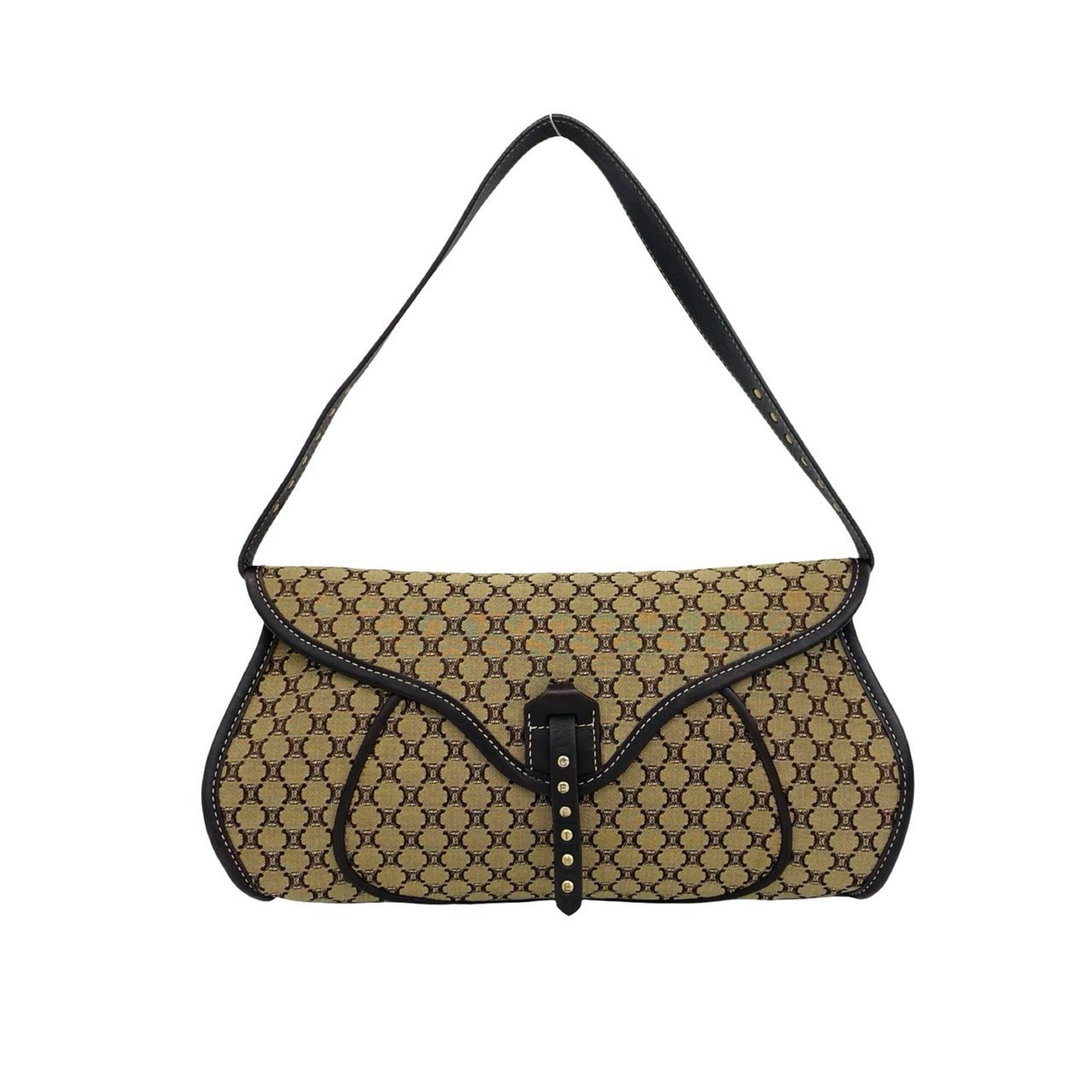 Celine Brown Canvas Leather Handbag Shoulder Bag (Pre-Owned)