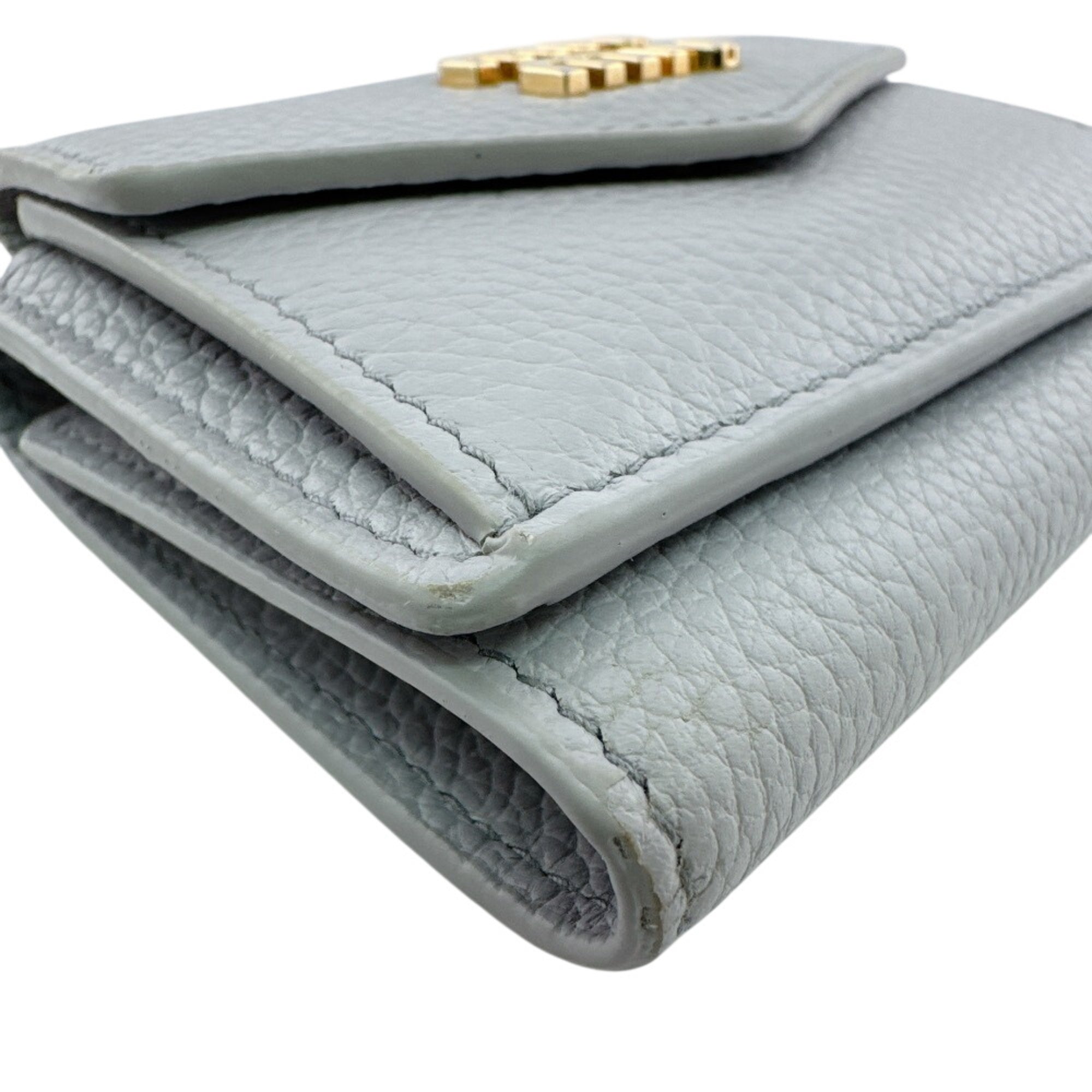 Miu Miu Blue Light Blue Gray Leather Wallet (Tri-Fold) (Pre-Owned)