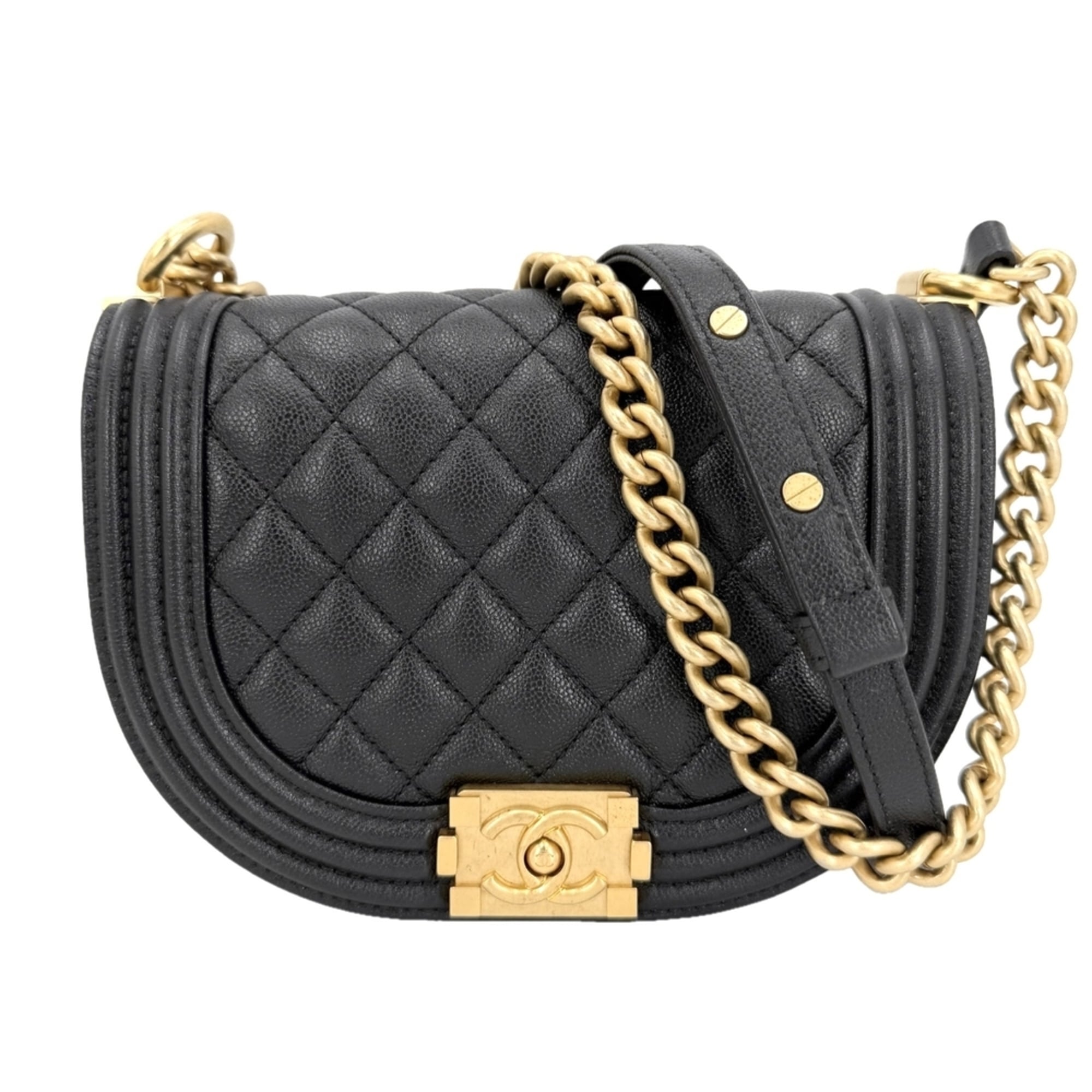 Chanel Black White Grained Calfskin Pochette Shoulder Bag (Pre-Owned)