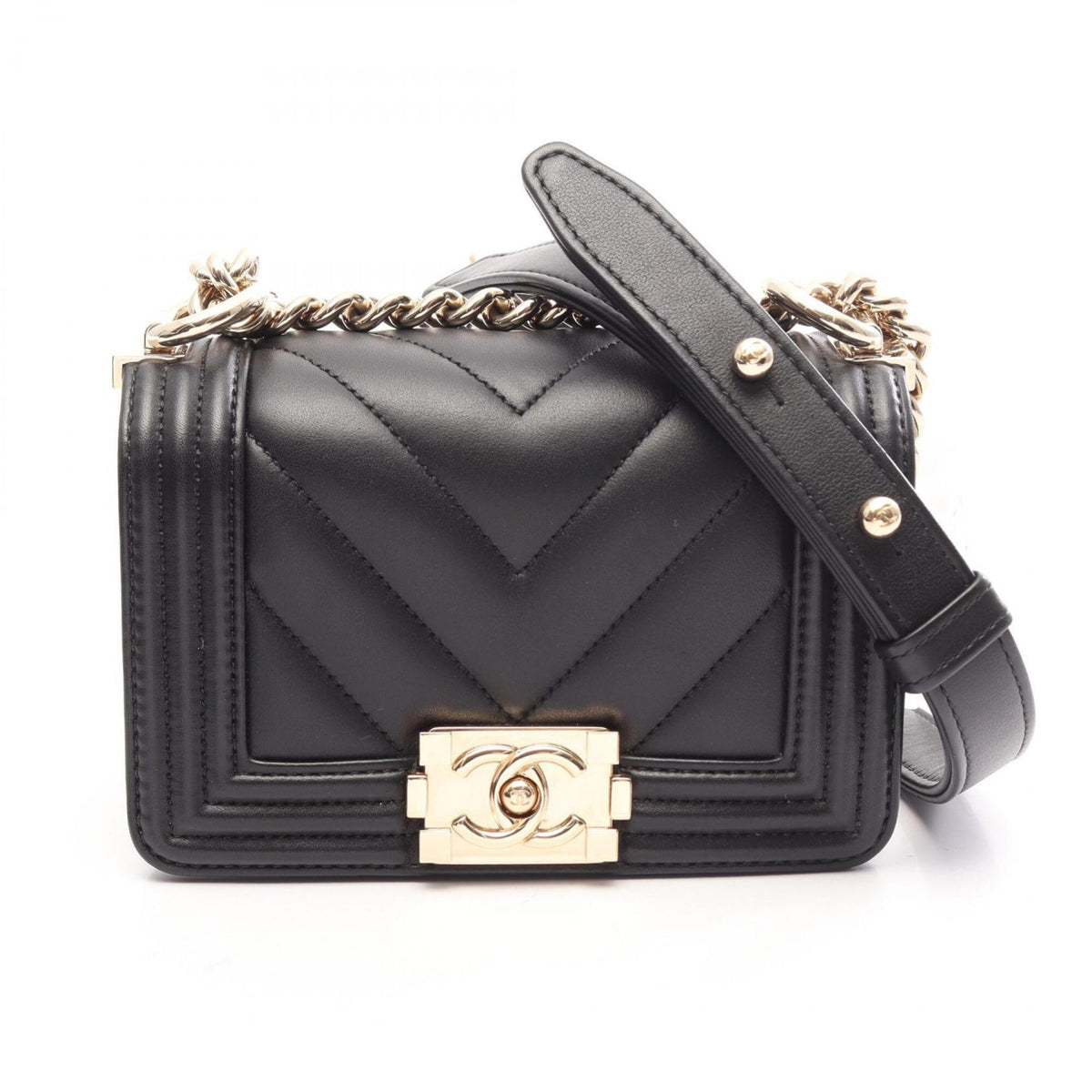 Chanel Black Leather Handbag Shoulder Bag (Pre-Owned)