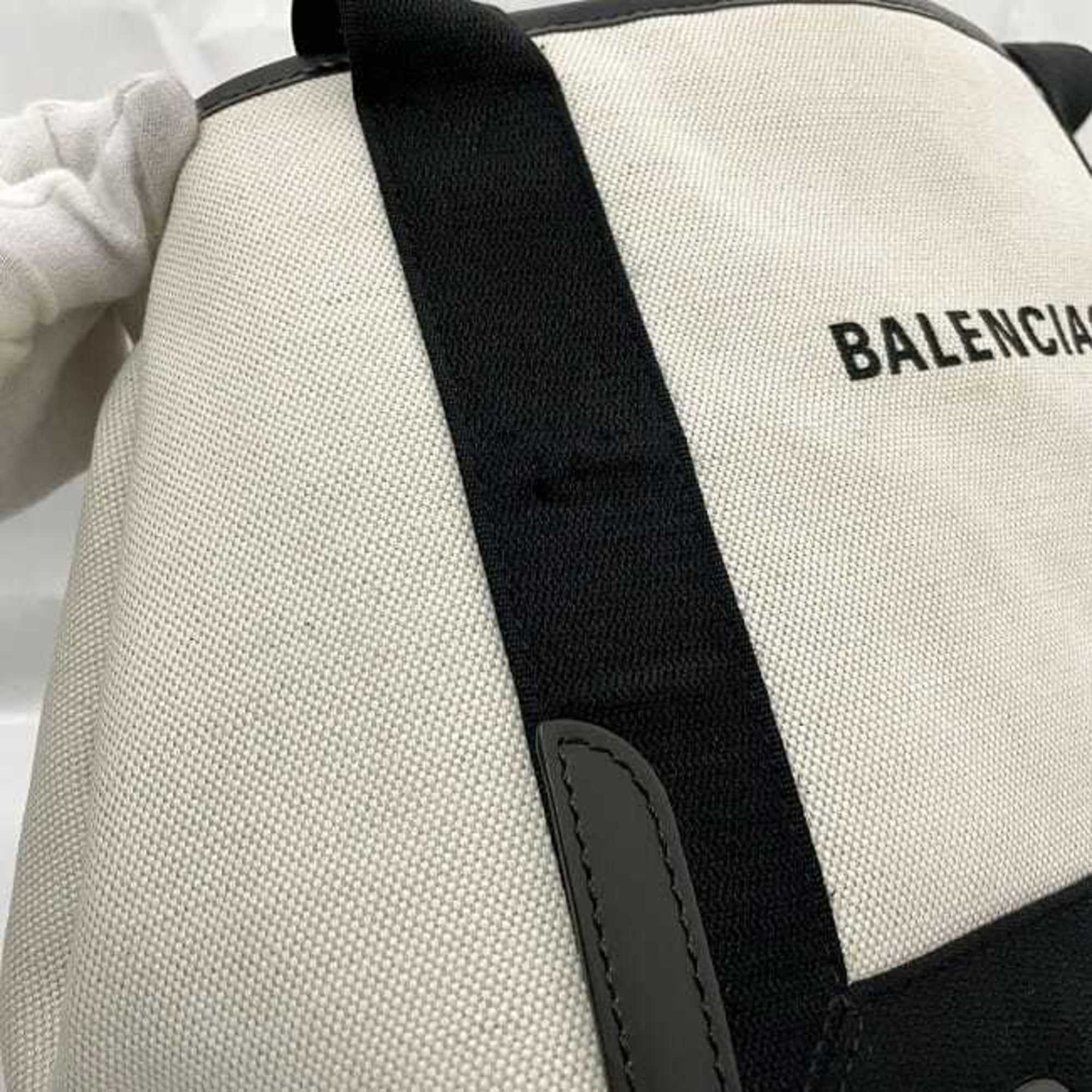 Balenciaga Black White Canvas Leather Handbag Tote Bag (Pre-Owned)