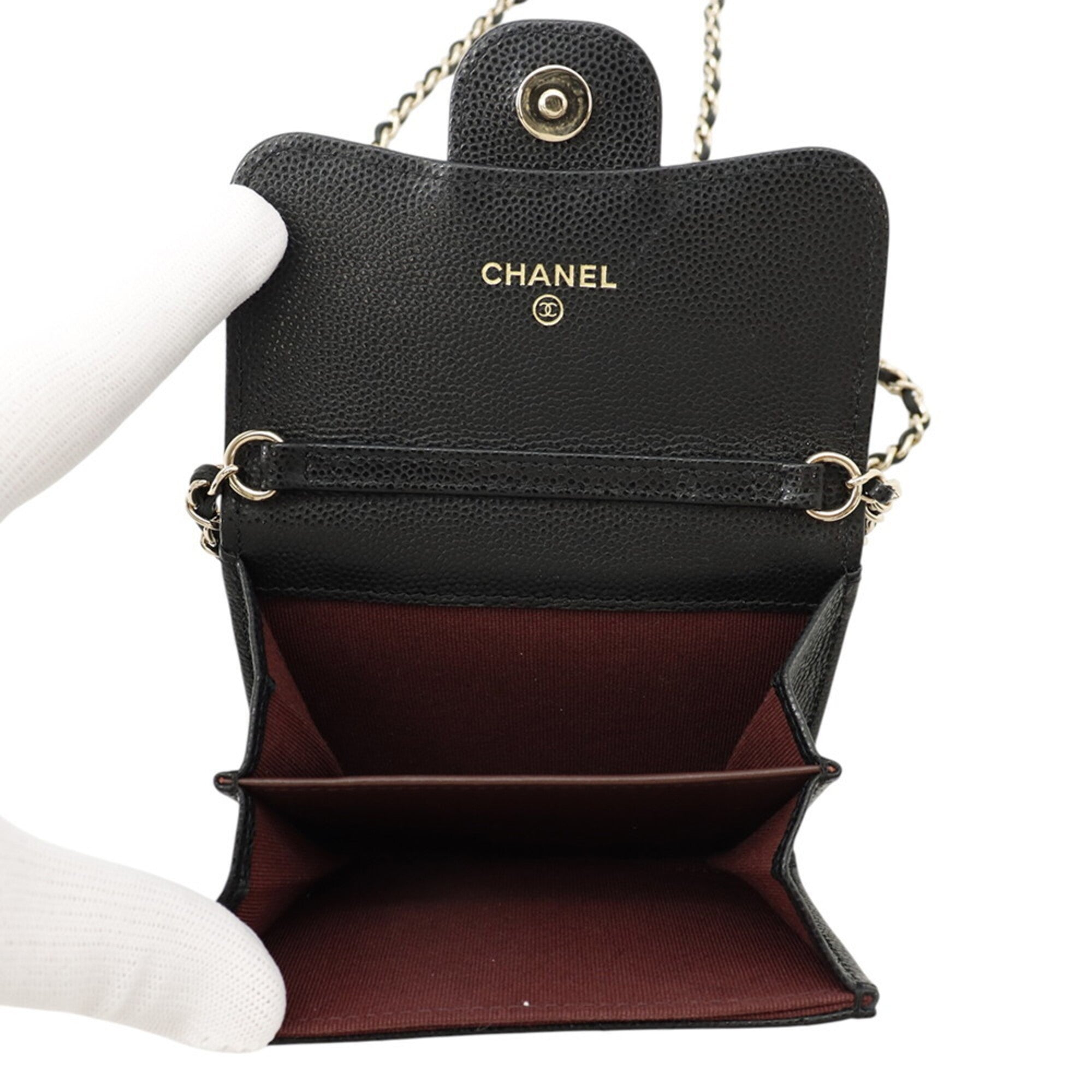 Chanel Matelasse Black Grained Calfskin Chain/Shoulder Wallet (Pre-Owned)