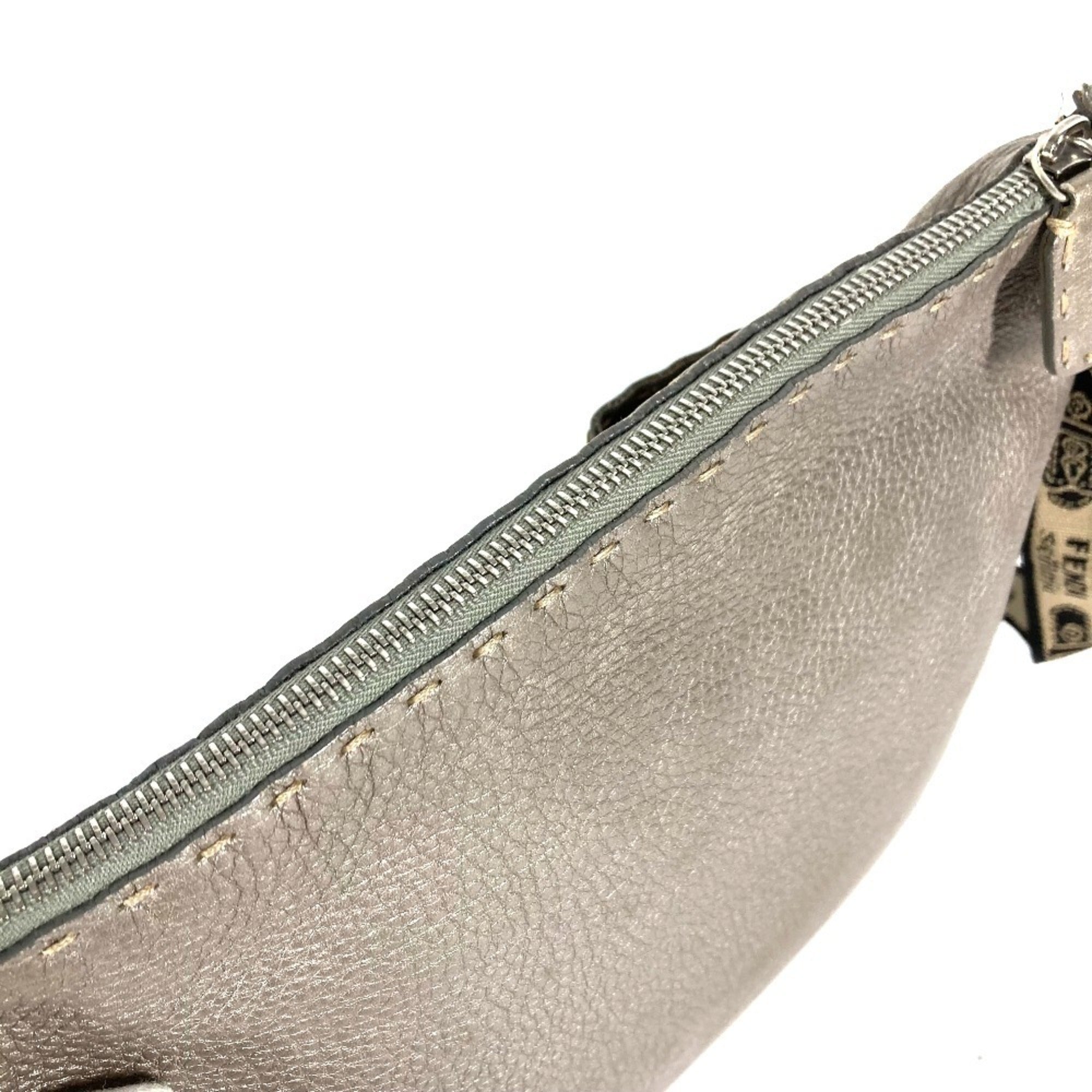 Fendi Gray Silver Gray Leather Shoulder Bag (Pre-Owned)