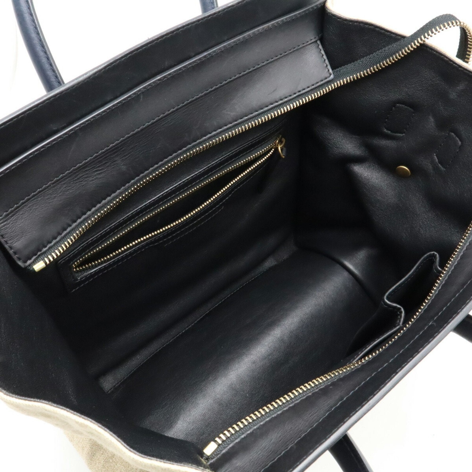 Celine Beige Black Navy Linen Leather Handbag Tote Bag (Pre-Owned)
