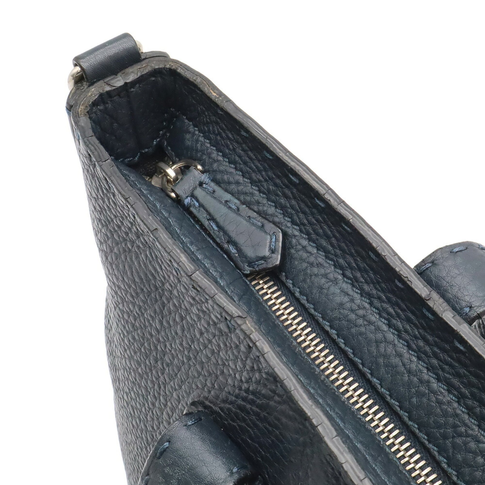 Fendi Selleria Navy Leather Shoulder Bag Tote Bag (Pre-Owned)