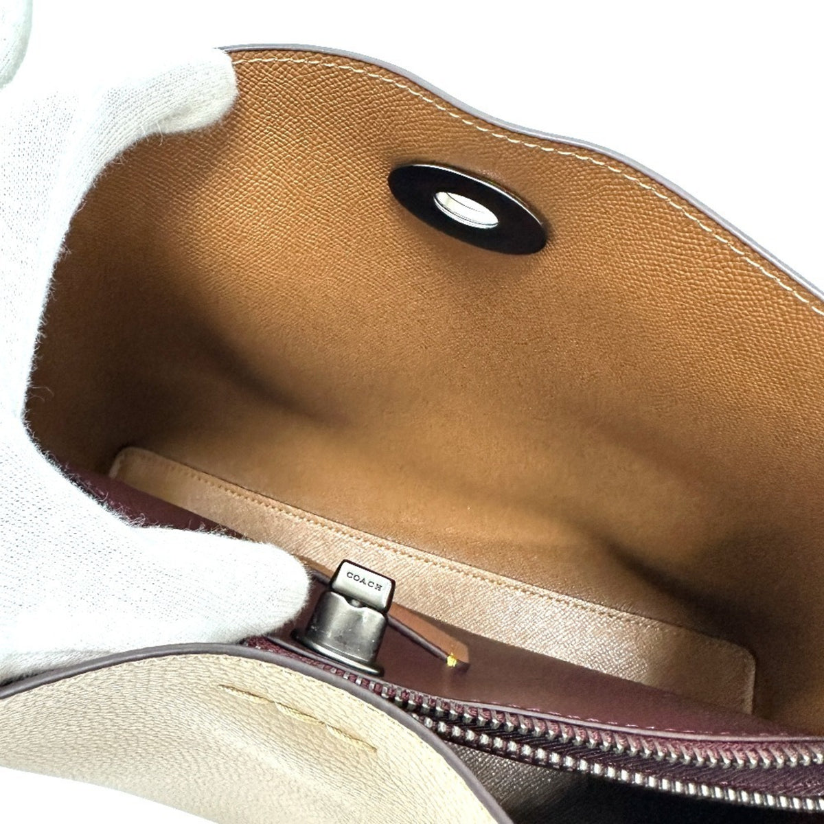 Coach Beige Blue Bordeaux Brown Leather Shoulder Bag (Pre-Owned)
