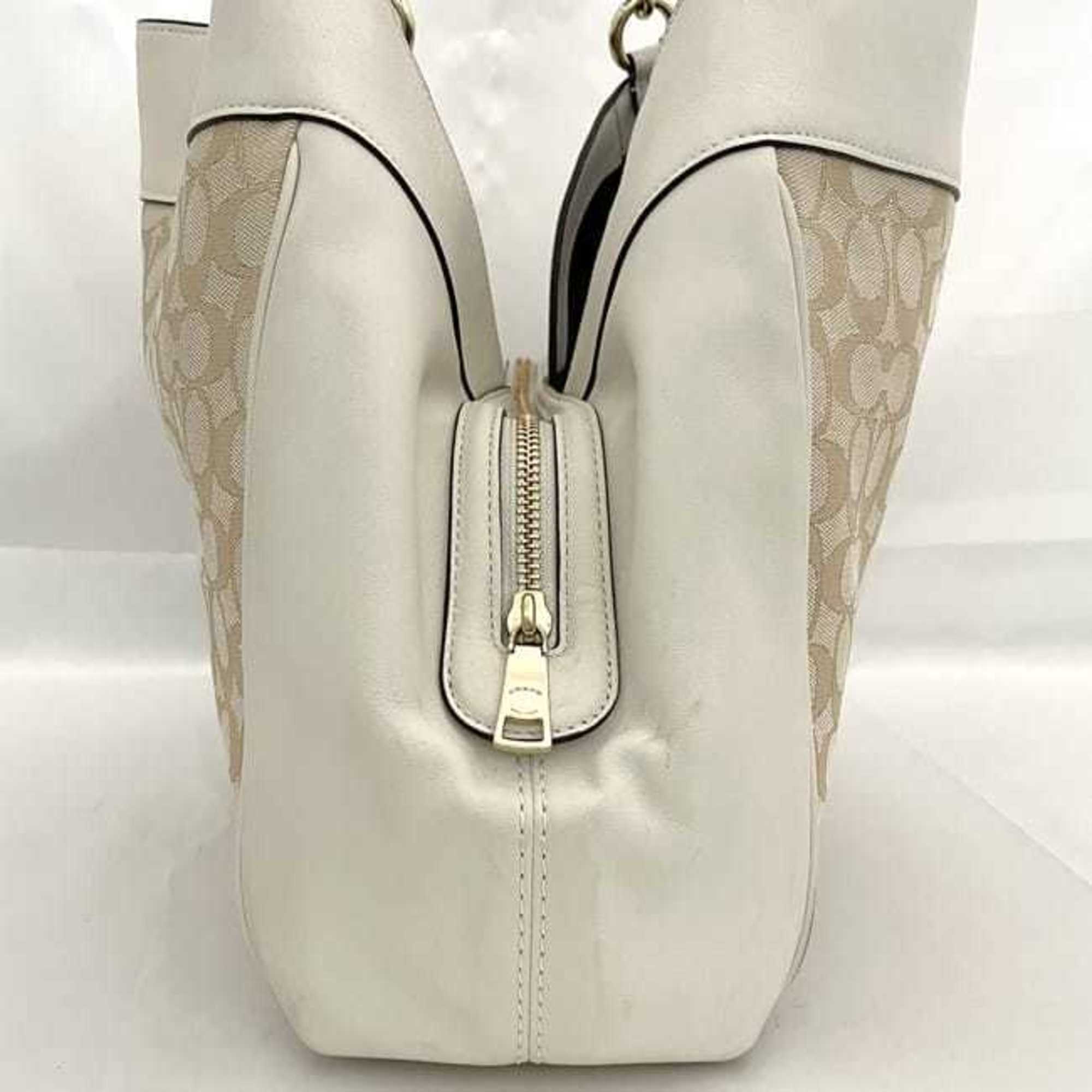 Coach Cream White Leather Canvas Tote Bag (Pre-Owned)