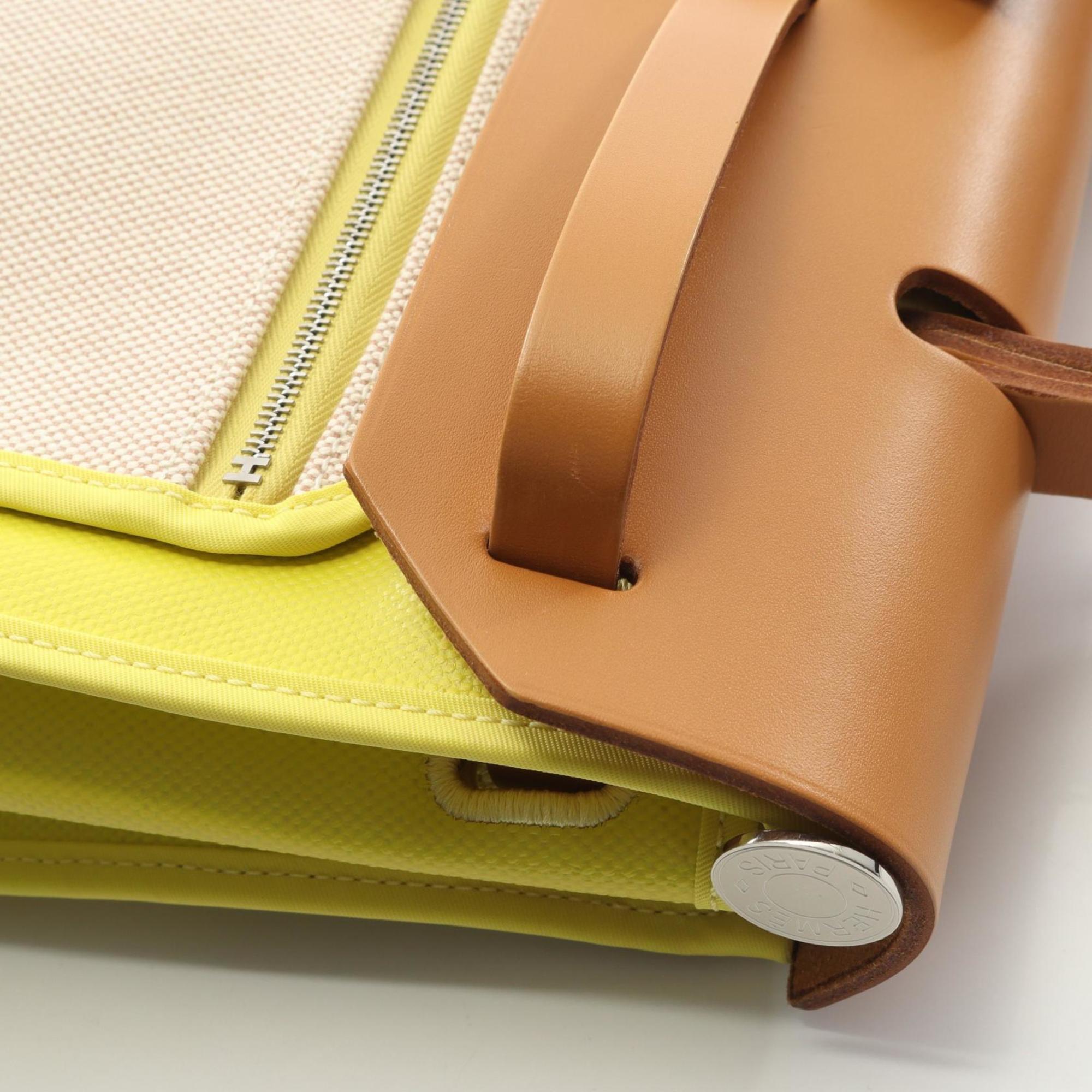 Hermes Brown Lime Yellow Natural Yellow Toile H Leather Handbag Pouch (Pre-Owned)