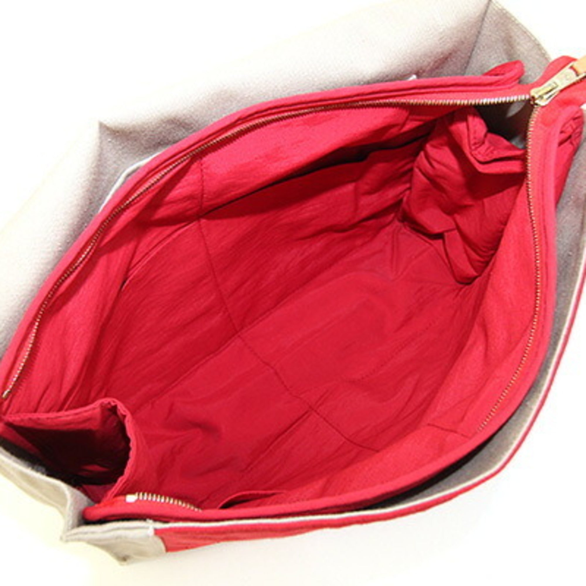 Hermes Beige Red Color Canvas Clutch Bag Pouch (Pre-Owned)