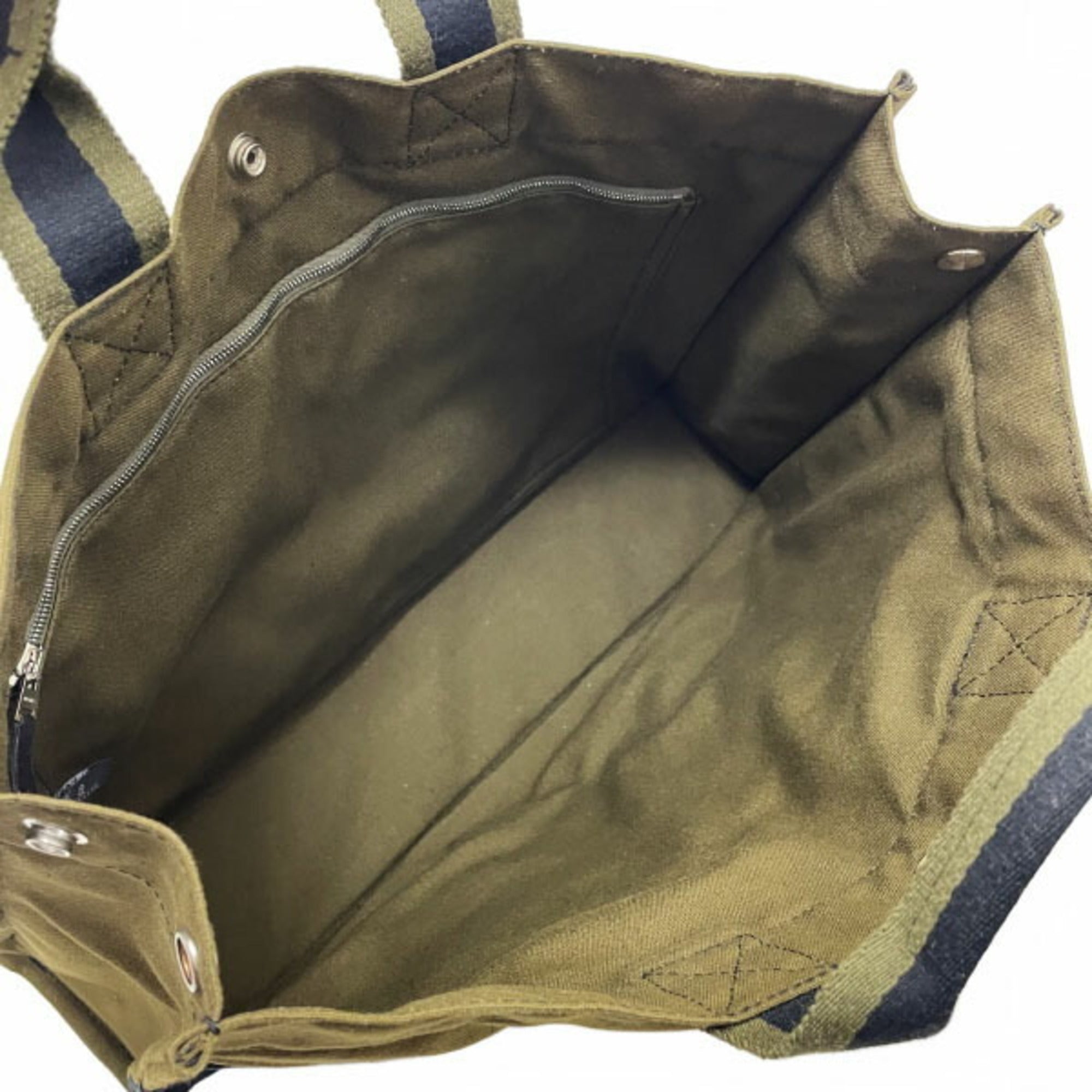 Hermes Black Green Khaki Canvas Handbag Tote Bag (Pre-Owned)