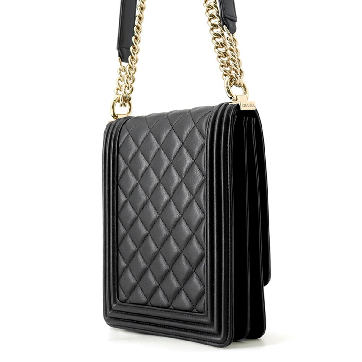Chanel Boy Chanel Black Leather Handbag Shoulder Bag (Pre-Owned)