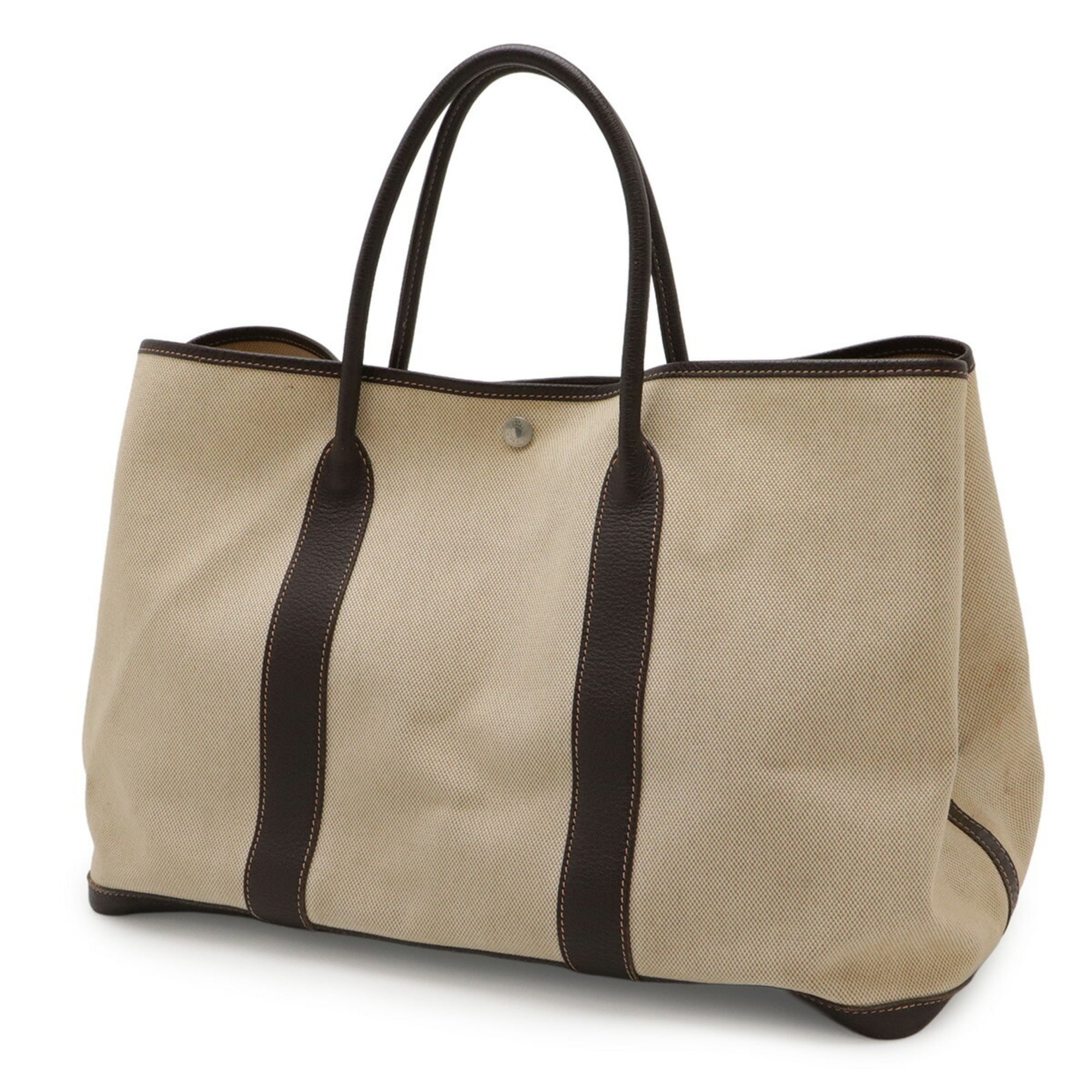 Hermes Beige Dark Brown Toile H Leather Handbag Tote Bag (Pre-Owned)