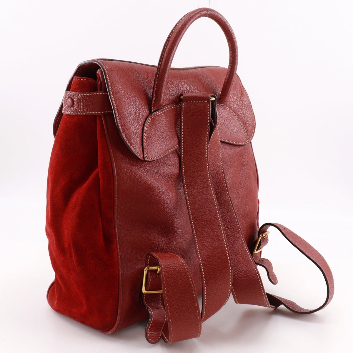 Gucci Red Color Suede Leather Backpack (Pre-Owned)