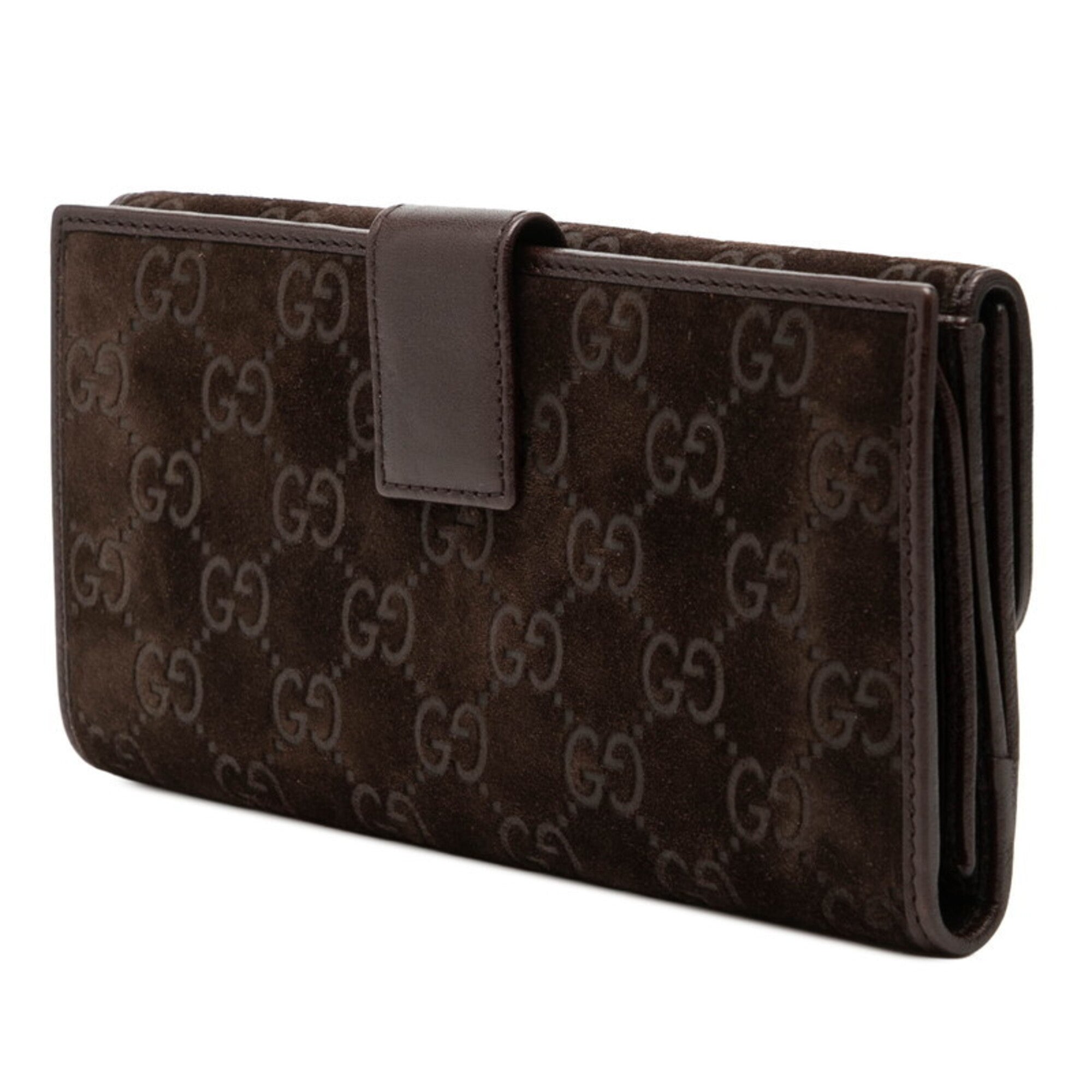 Gucci Brown Suede Leather Long Wallet (Bi-Fold) (Pre-Owned)