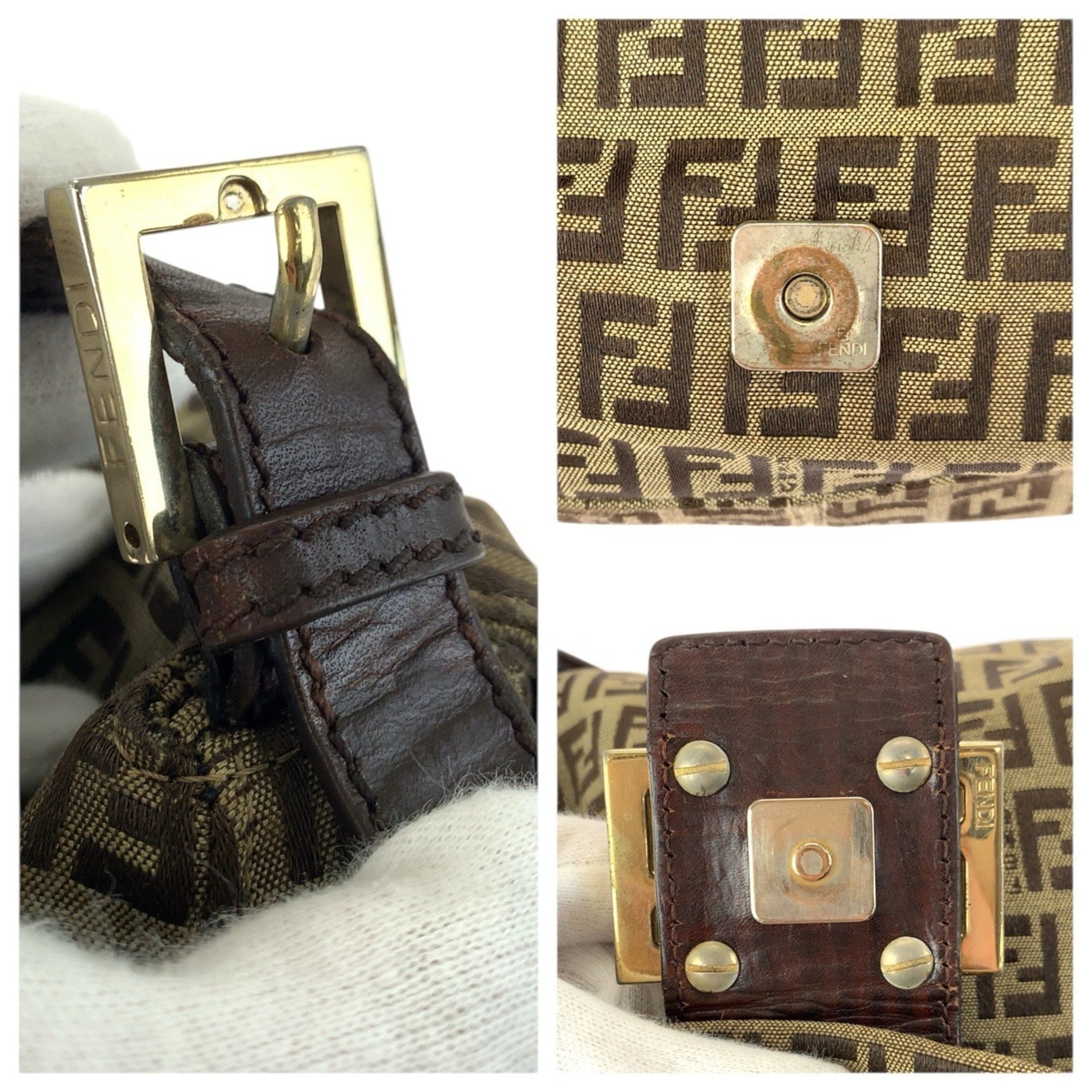 Fendi Brown Canvas Leather Handbag Shoulder Bag (Pre-Owned)
