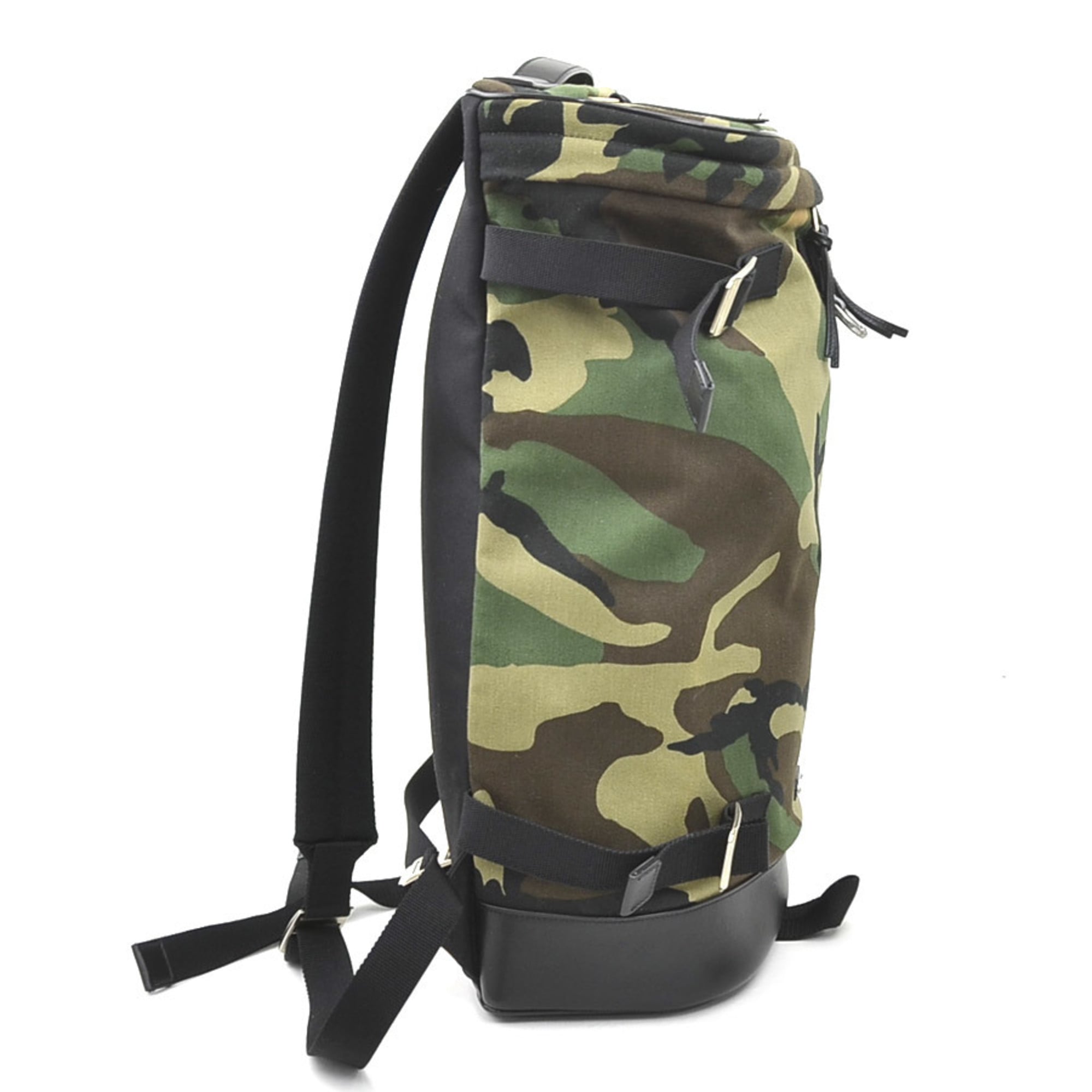 Saint Laurent Black Khaki Canvas Leather Backpack (Pre-Owned)