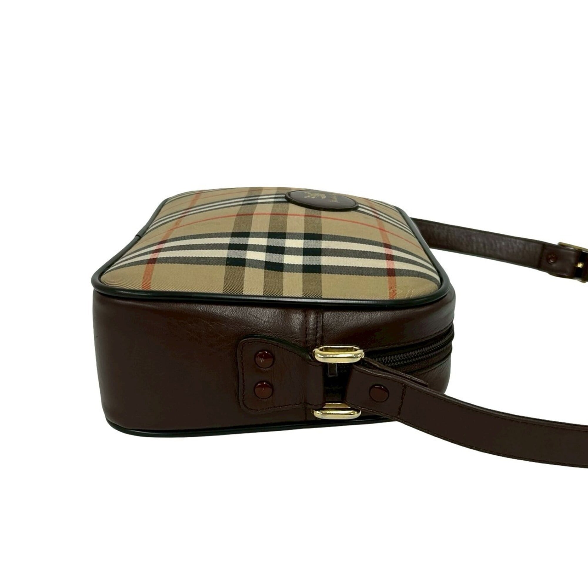 Burberry Beige Brown Canvas Leather Pochette Shoulder Bag (Pre-Owned)