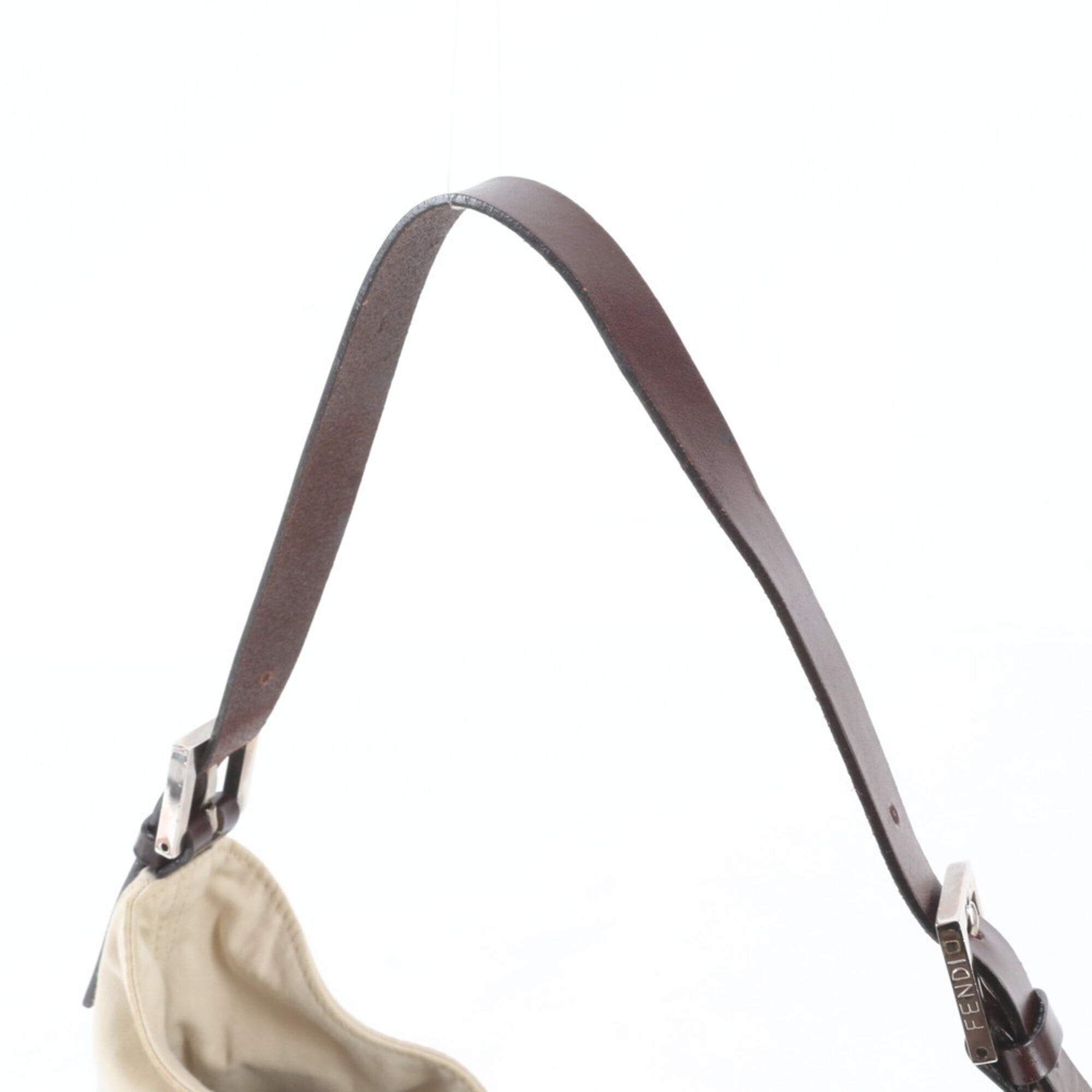 Fendi Beige Brown Leather Canvas Shoulder Bag (Pre-Owned)