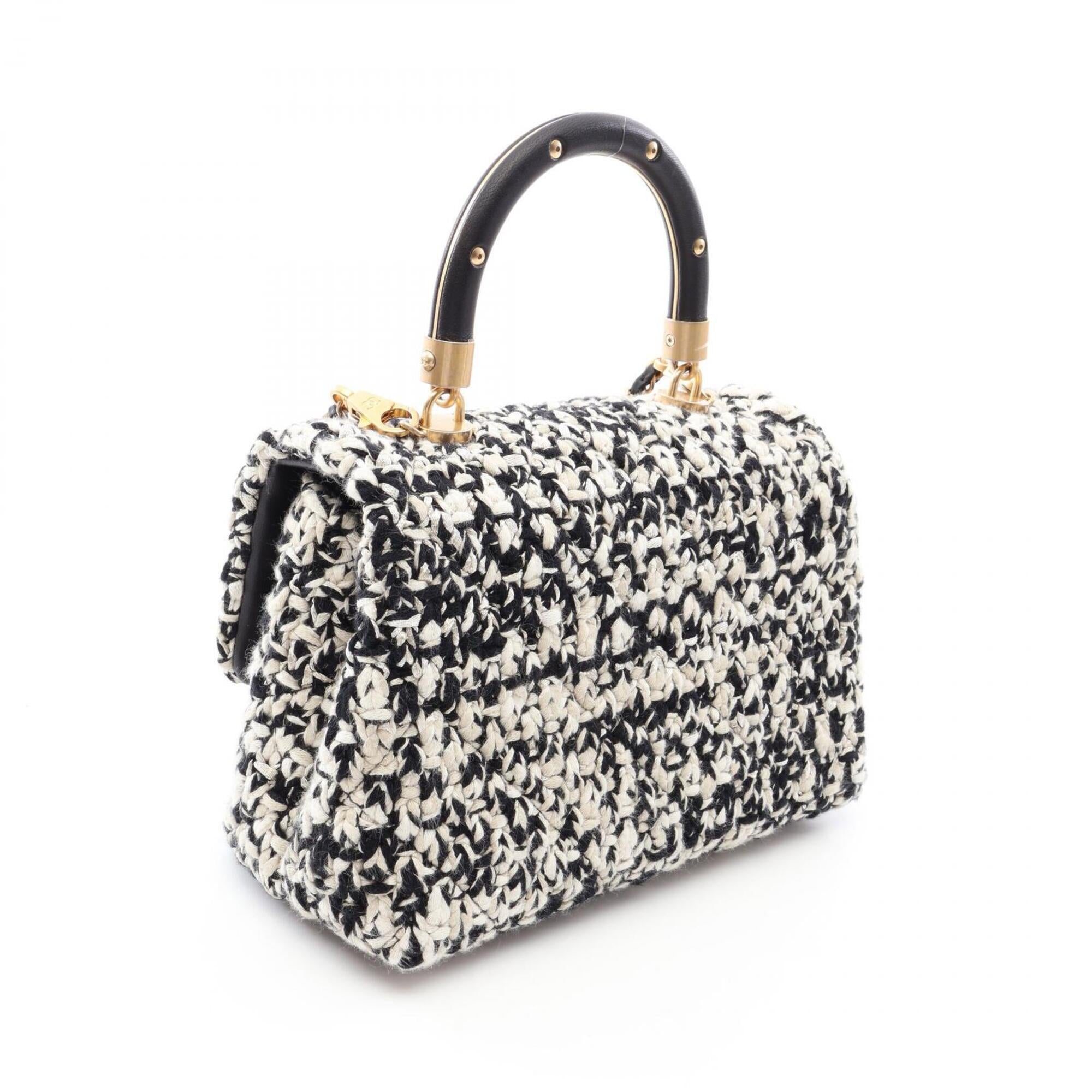 Chanel Black White Fabric Leather Handbag (Pre-Owned)