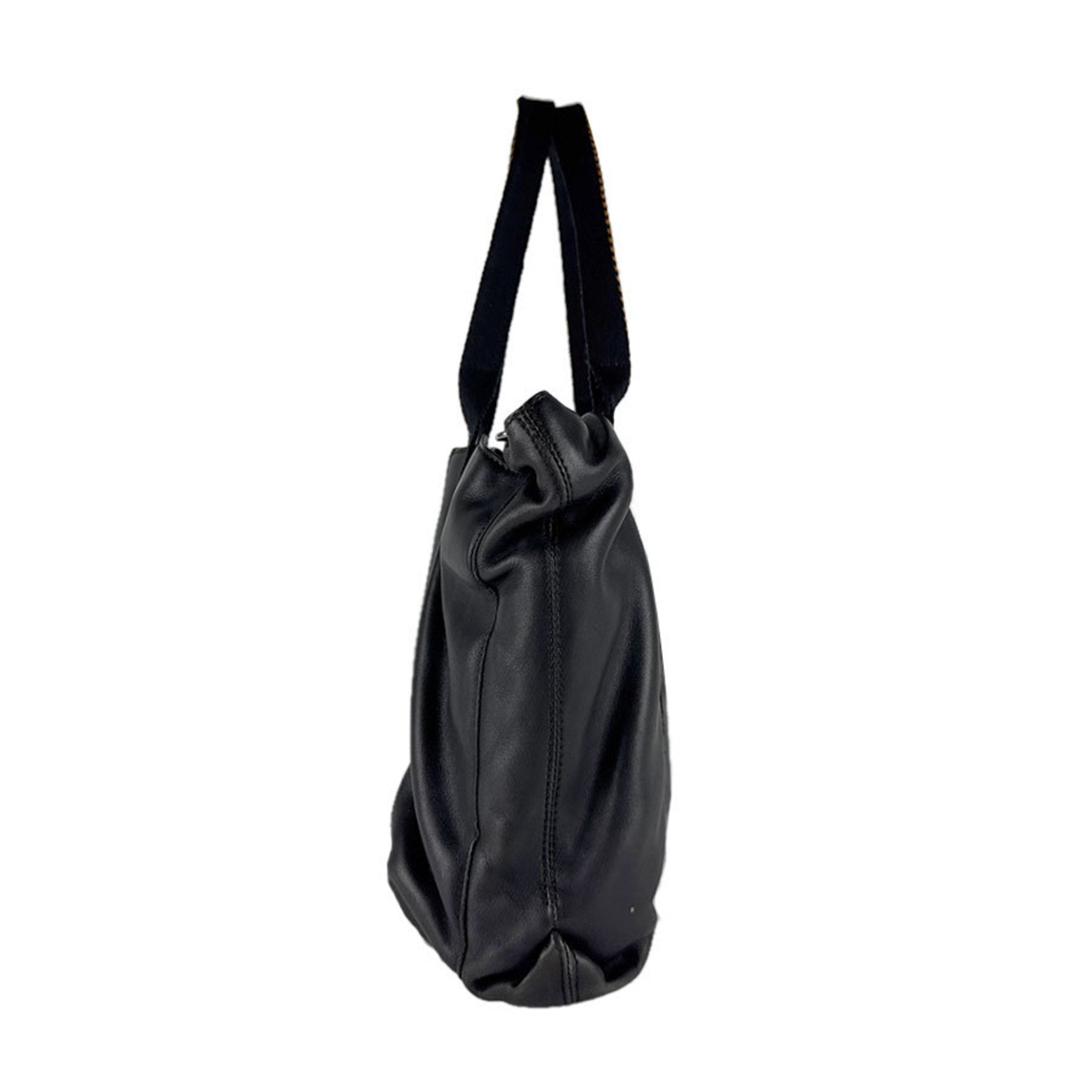 Hermes Black Leather Cotton Handbag Shoulder Bag (Pre-Owned)