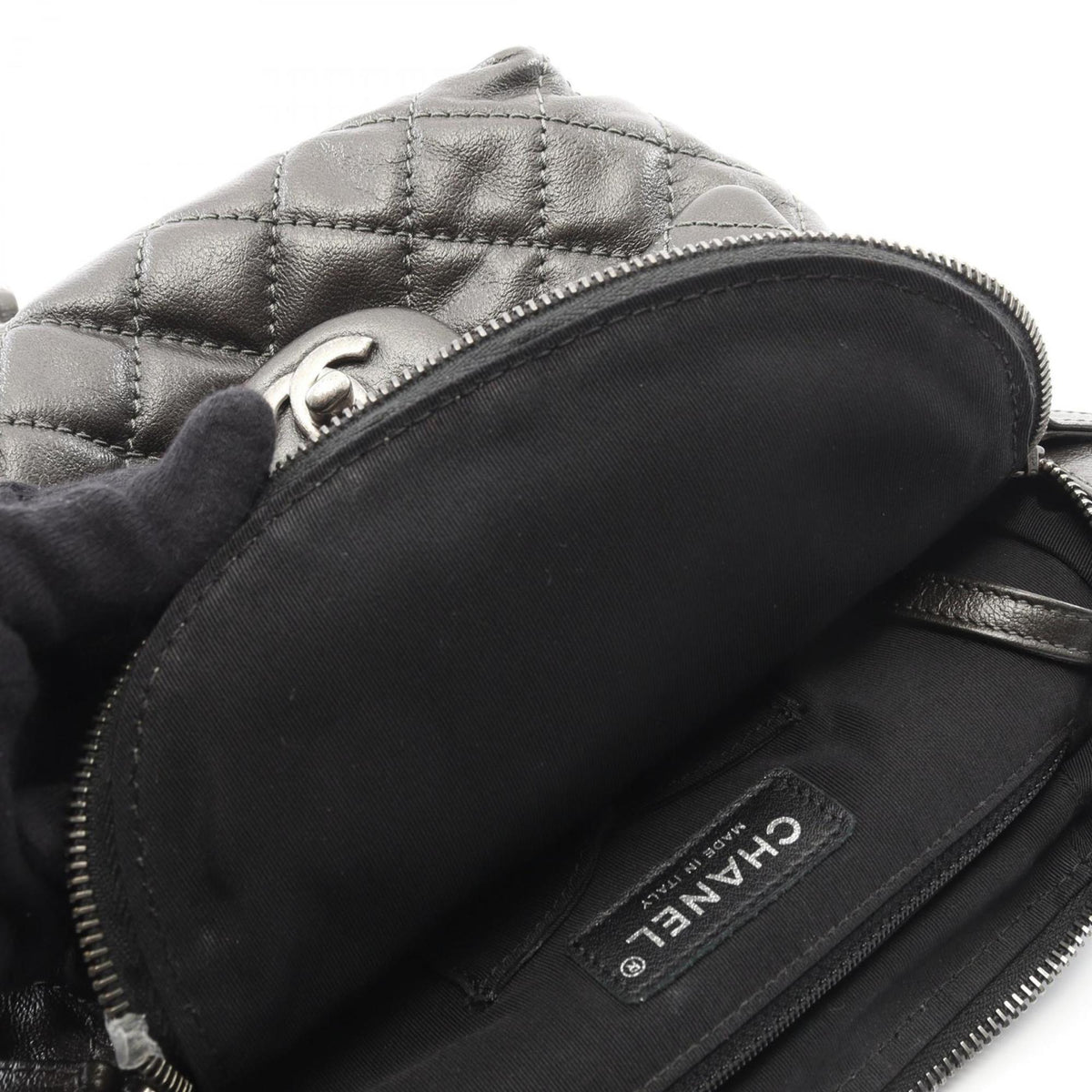Chanel Gray Leather Backpack (Pre-Owned)