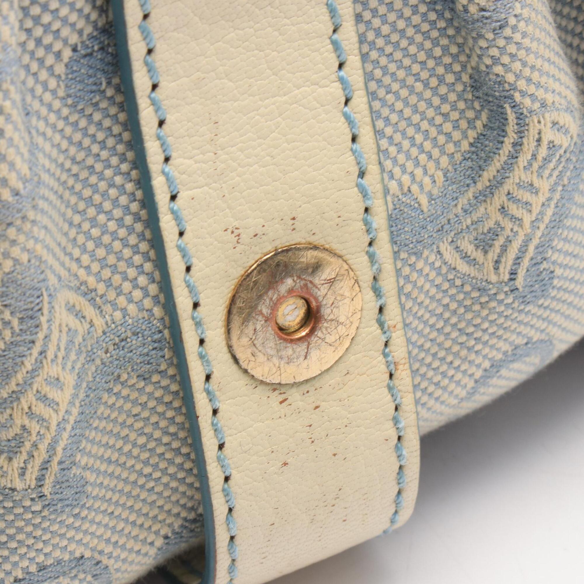 Celine Blue White Canvas Leather Handbag Shoulder Bag (Pre-Owned)