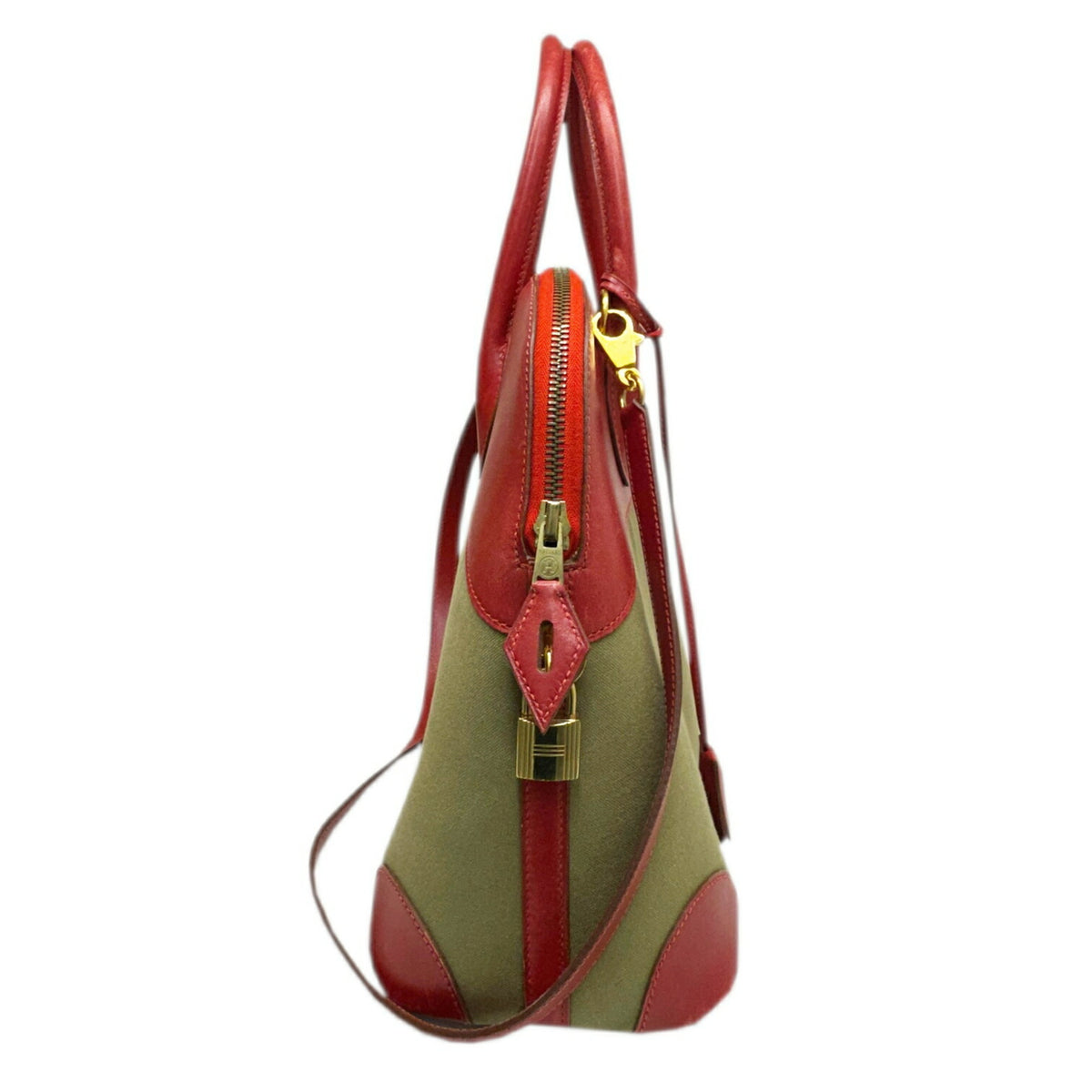 Hermes Khaki Rouge Garance Toile Officier Box Calf Leather Handbag Shoulder Bag (Pre-Owned)