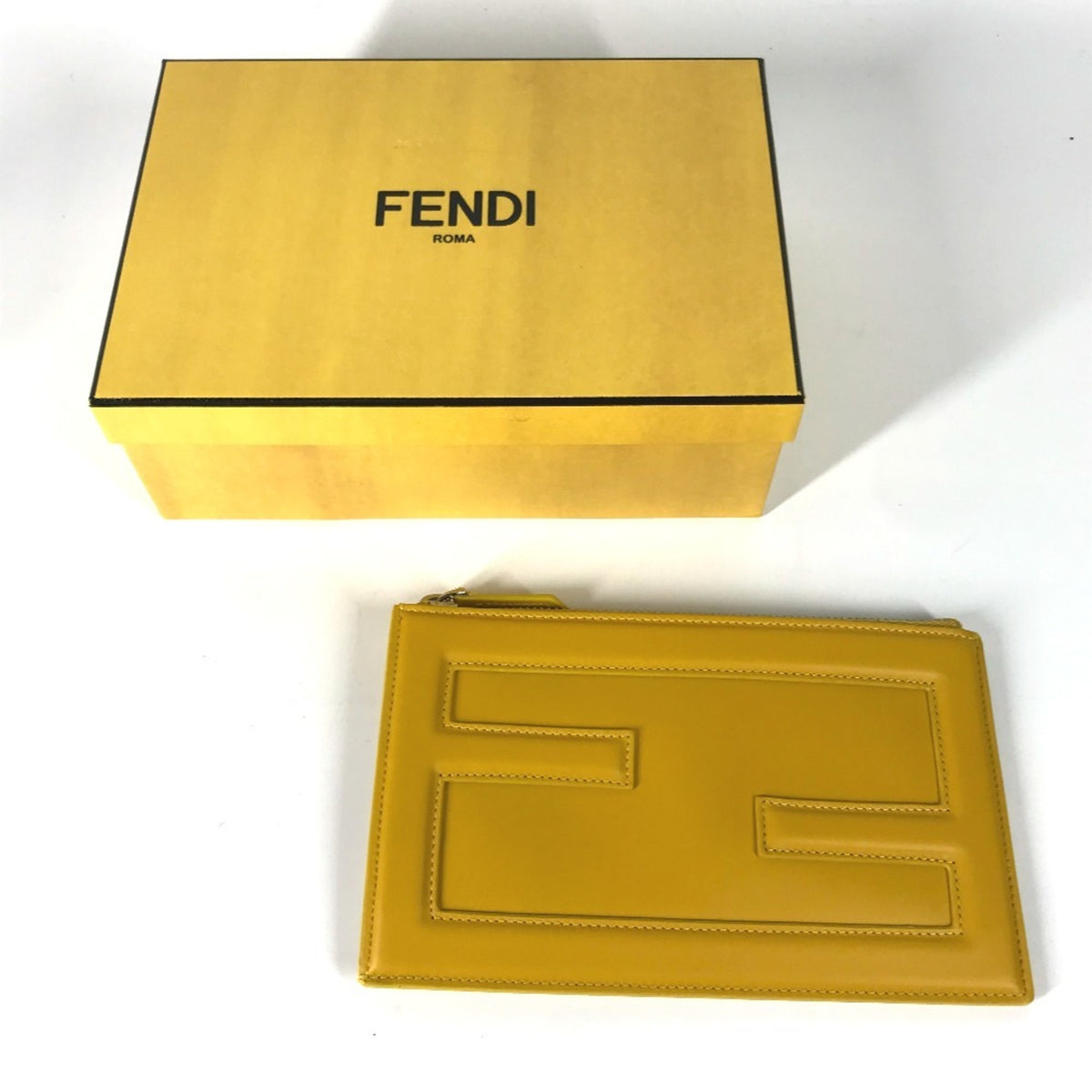 Fendi Yellow Leather Clutch Bag Pouch (Pre-Owned)