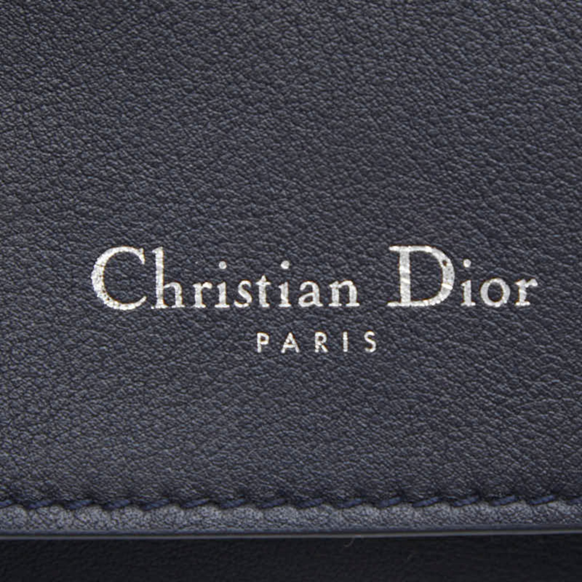 Christian Dior Navy Silver Leather Handbag Shoulder Bag (Pre-Owned)