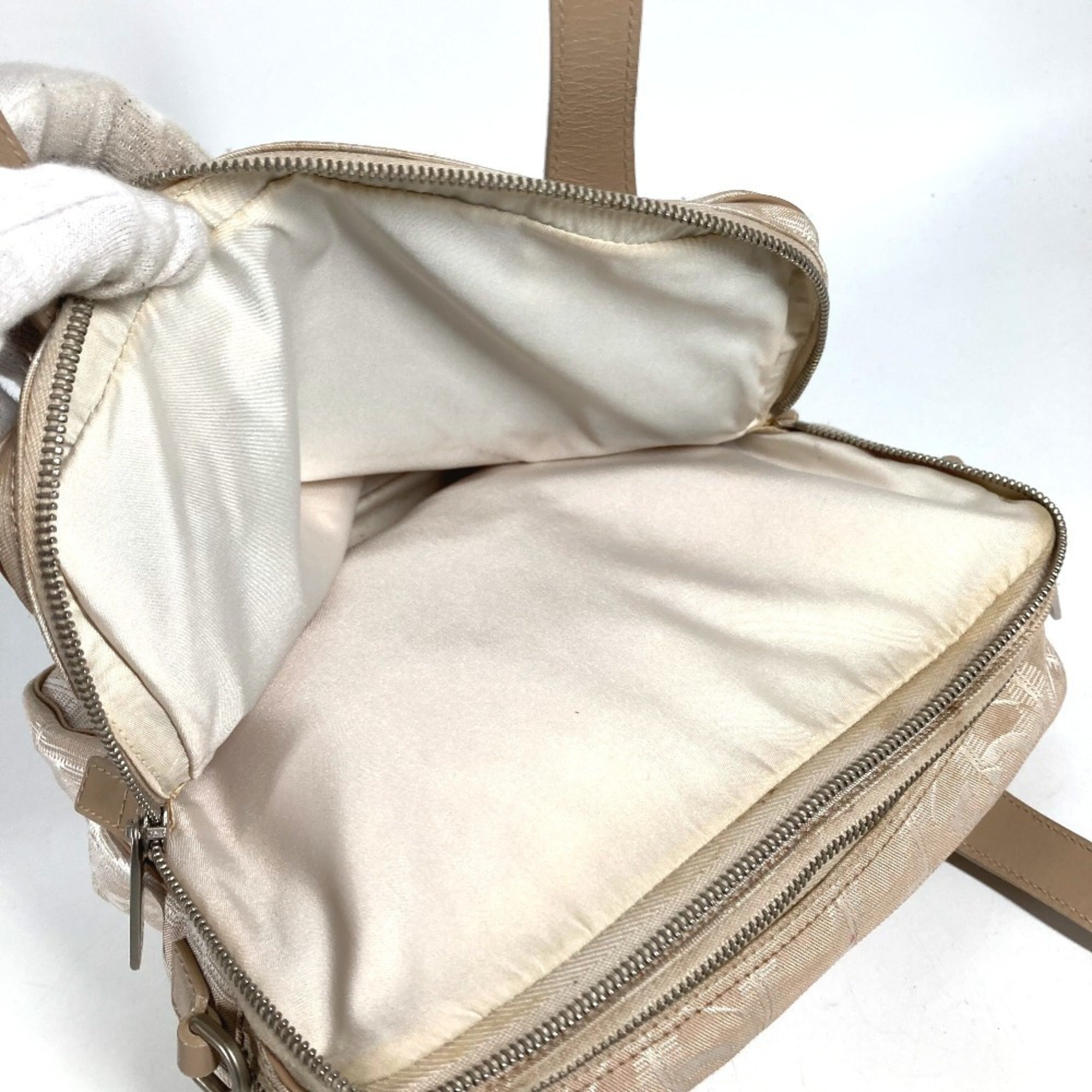 Chanel Beige Nylon Leather Handbag Tote Bag (Pre-Owned)