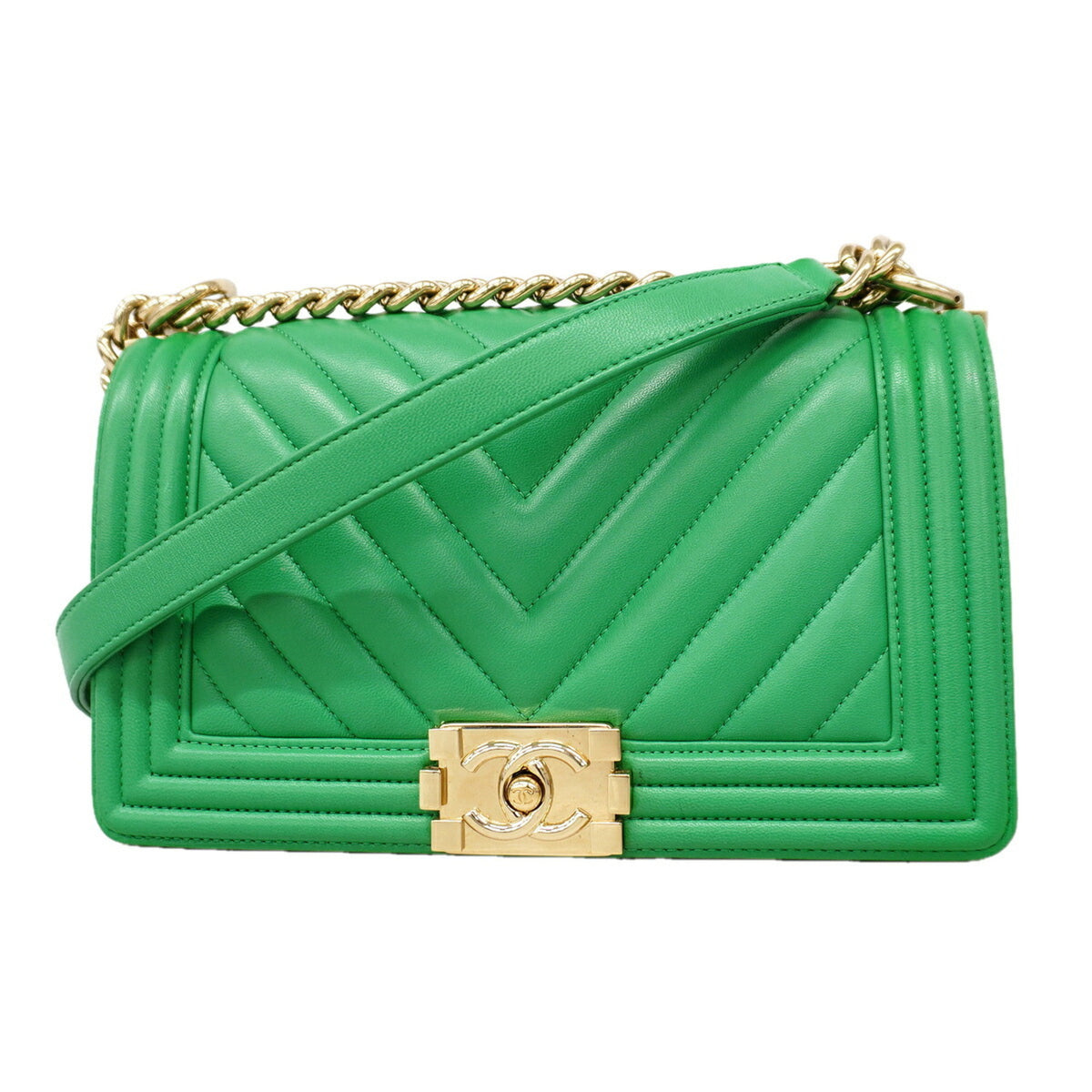Chanel Green Leather Shoulder Bag (Pre-Owned)