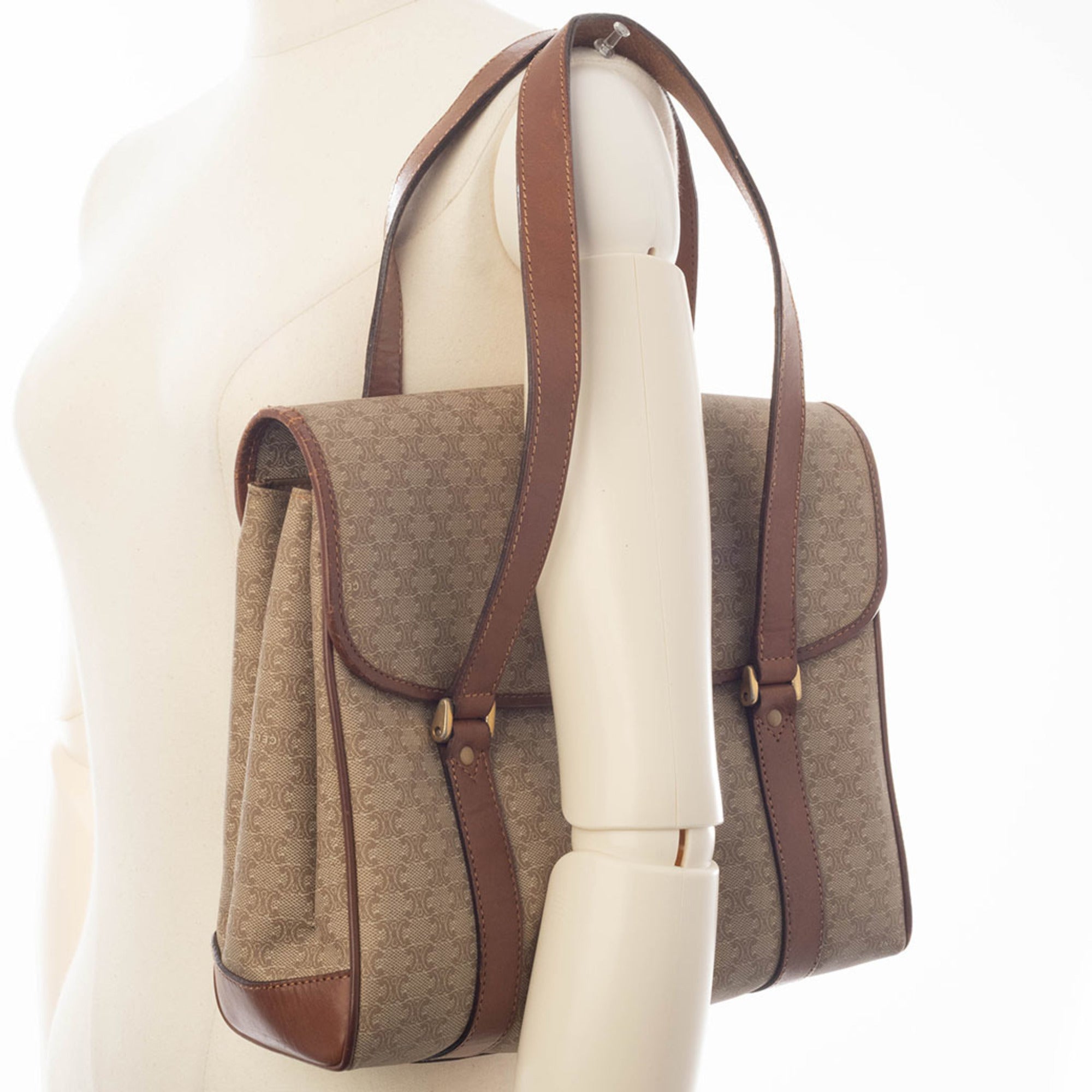 Celine Macadam Beige Brown Pvc Leather Handbag Tote Bag (Pre-Owned)