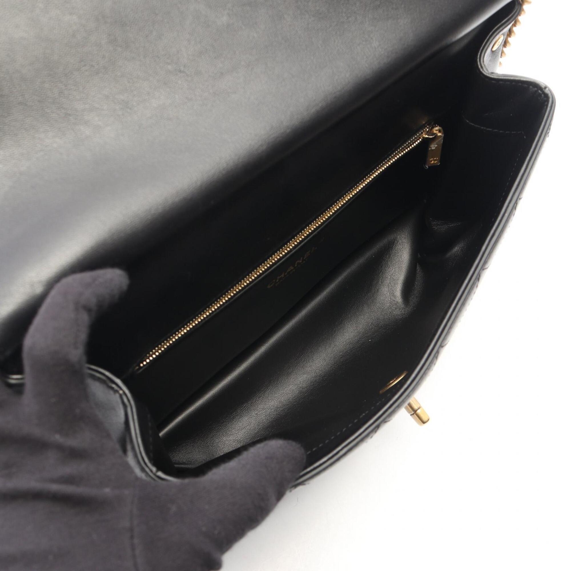 Chanel Black Leather Handbag Shoulder Bag (Pre-Owned)