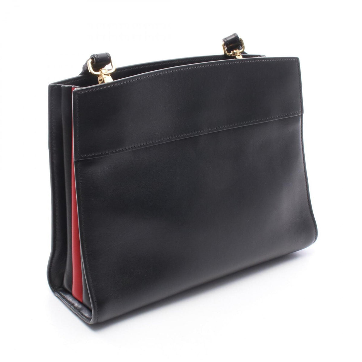 Prada Black Red Color Leather Handbag Shoulder Bag (Pre-Owned)
