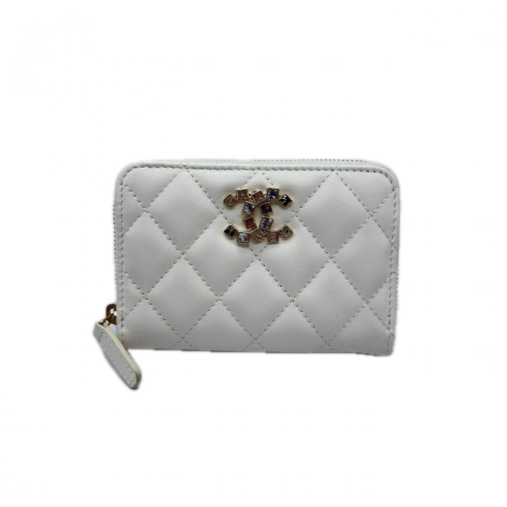 Chanel Matelasse White Leather Coin Purse/Coin Case (Pre-Owned)
