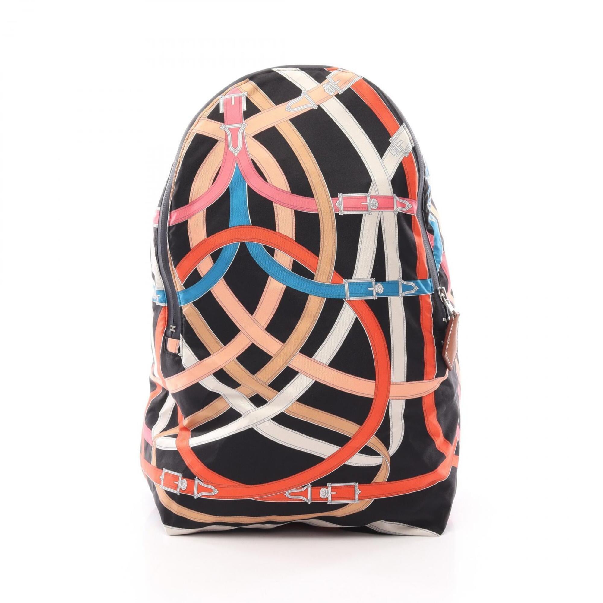 Hermes Black Multi-Color Silk Barenia Leather Backpack (Pre-Owned)