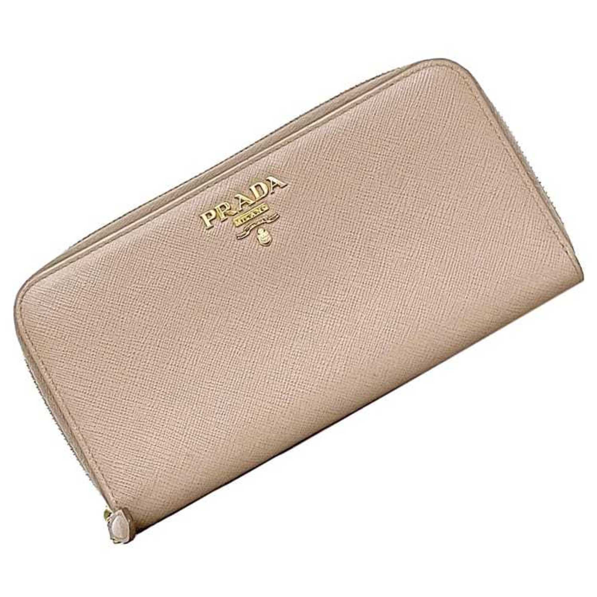 Prada Beige Leather Long Wallet (Bi-Fold) (Pre-Owned)
