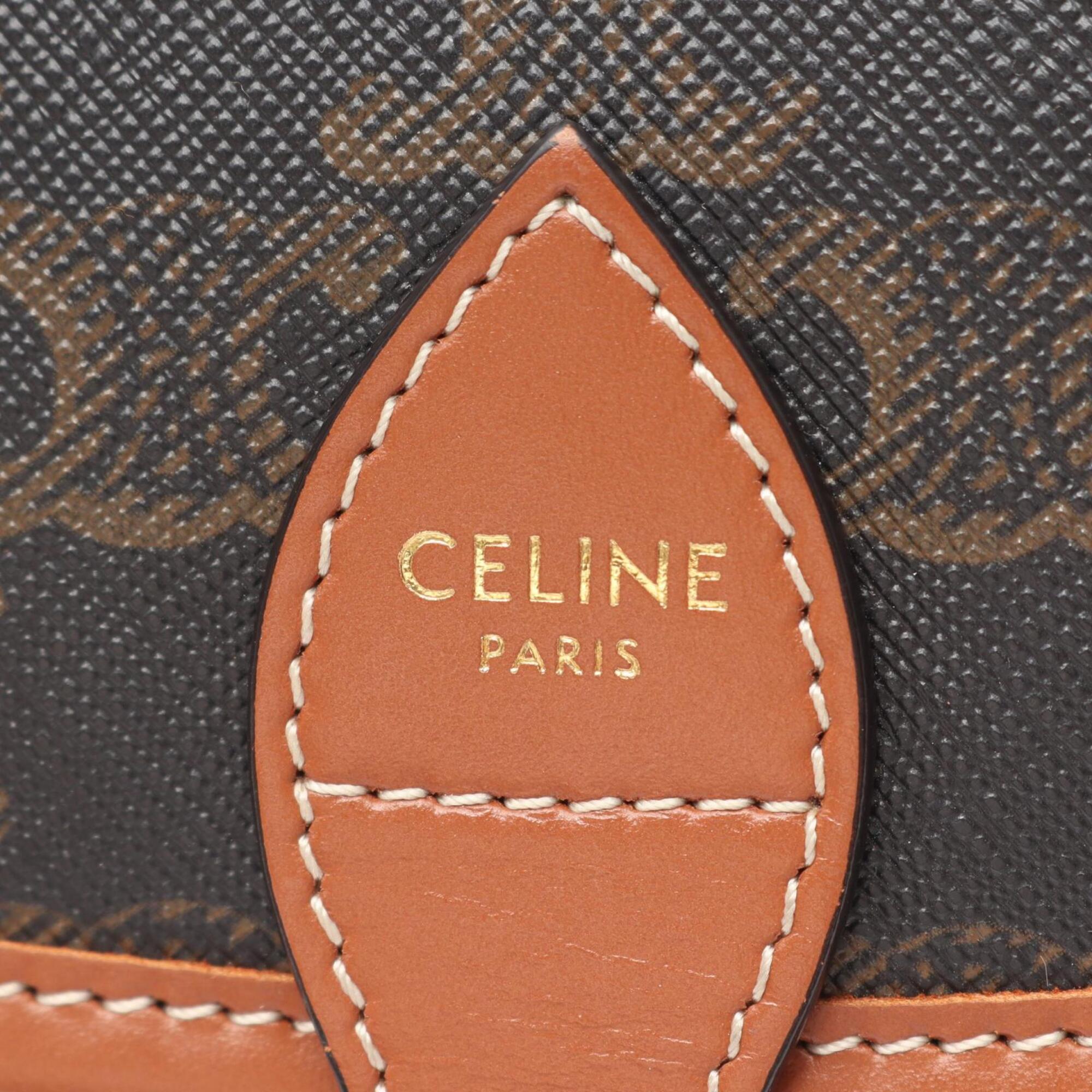 Celine Black Brown Coated Canvas Leather Handbag Shoulder Bag (Pre-Owned)