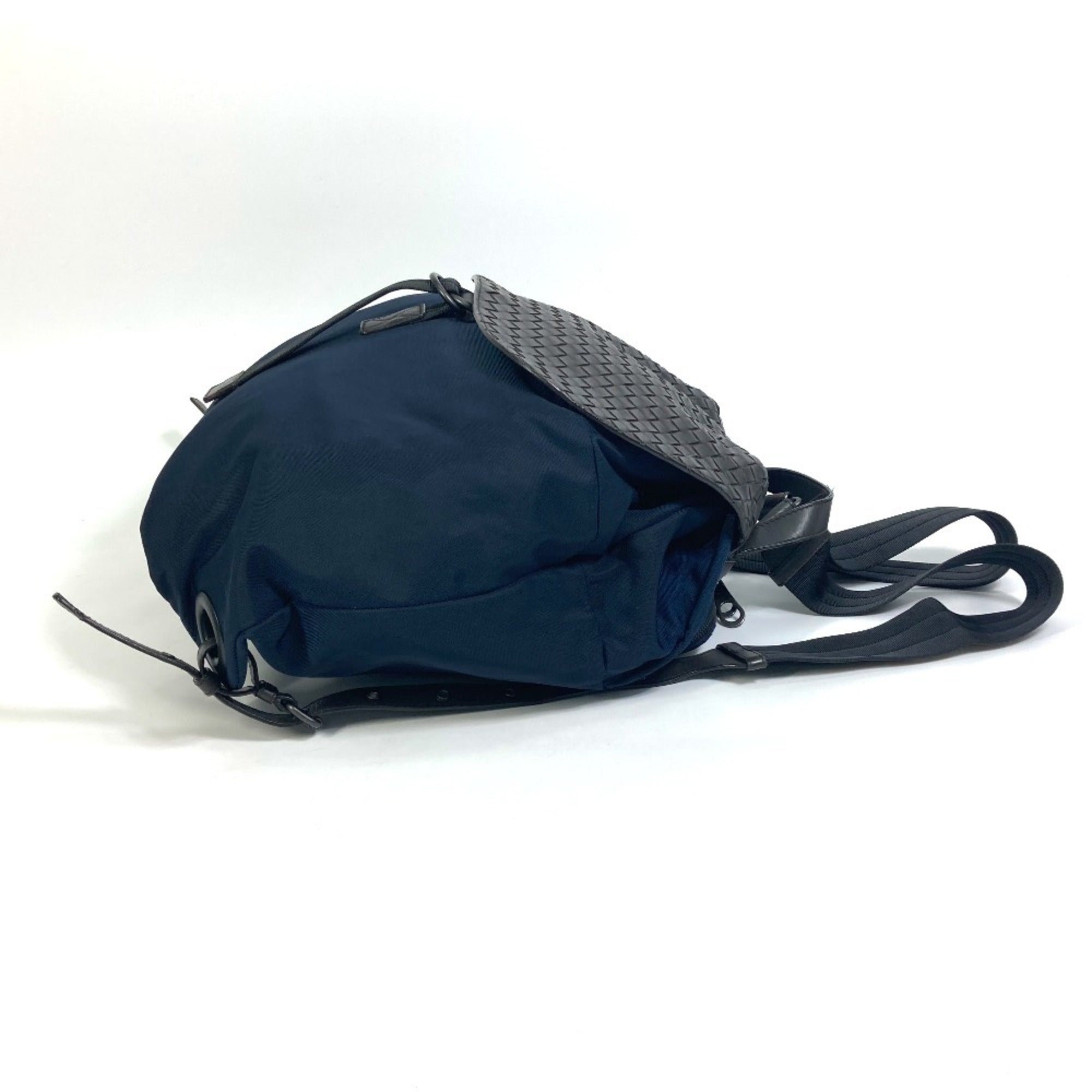 Bottega Veneta Brown Navy Nylon Leather Backpack (Pre-Owned)