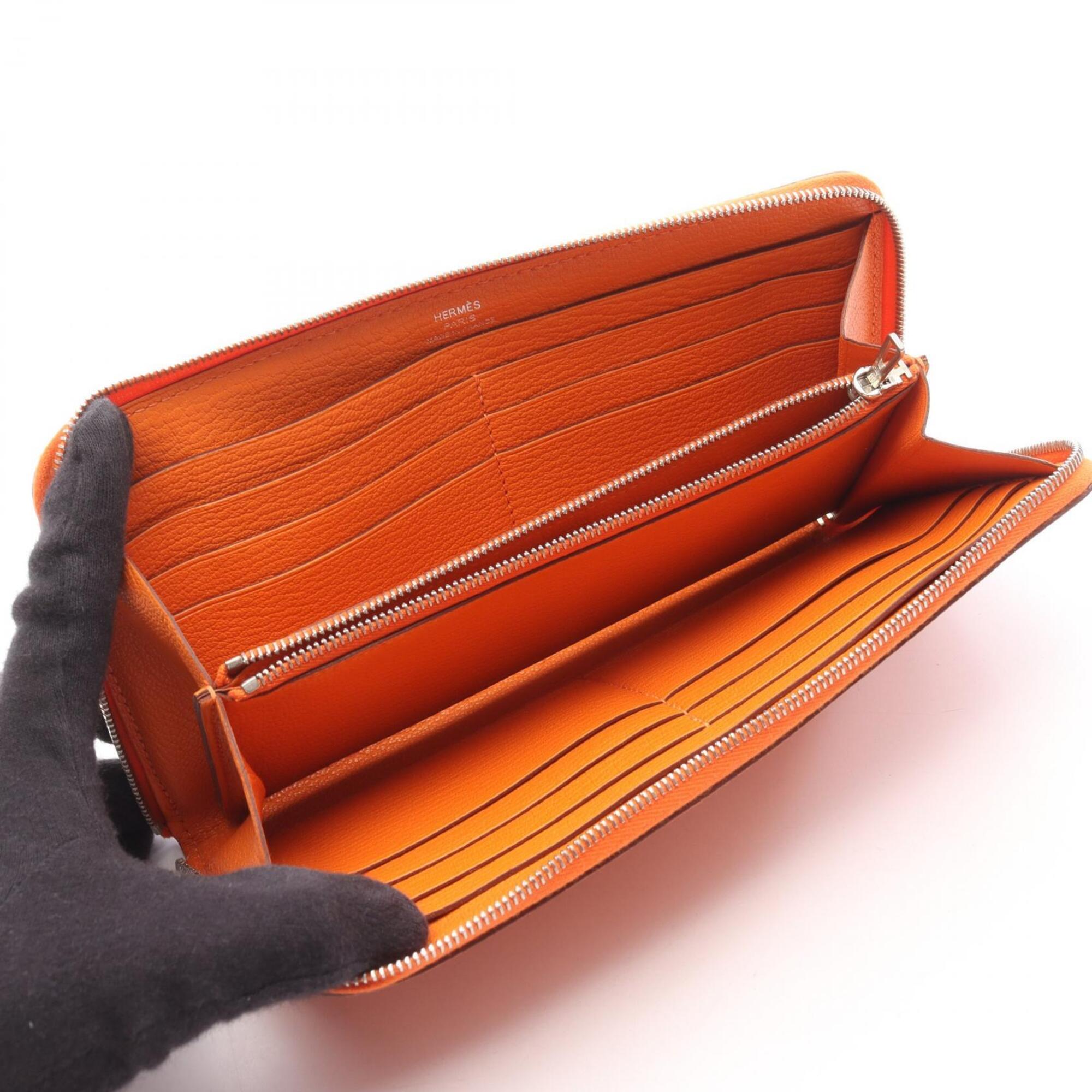 Hermes Feu Orange Chevre Leather Leather Long Wallet (Bi-Fold) (Pre-Owned)