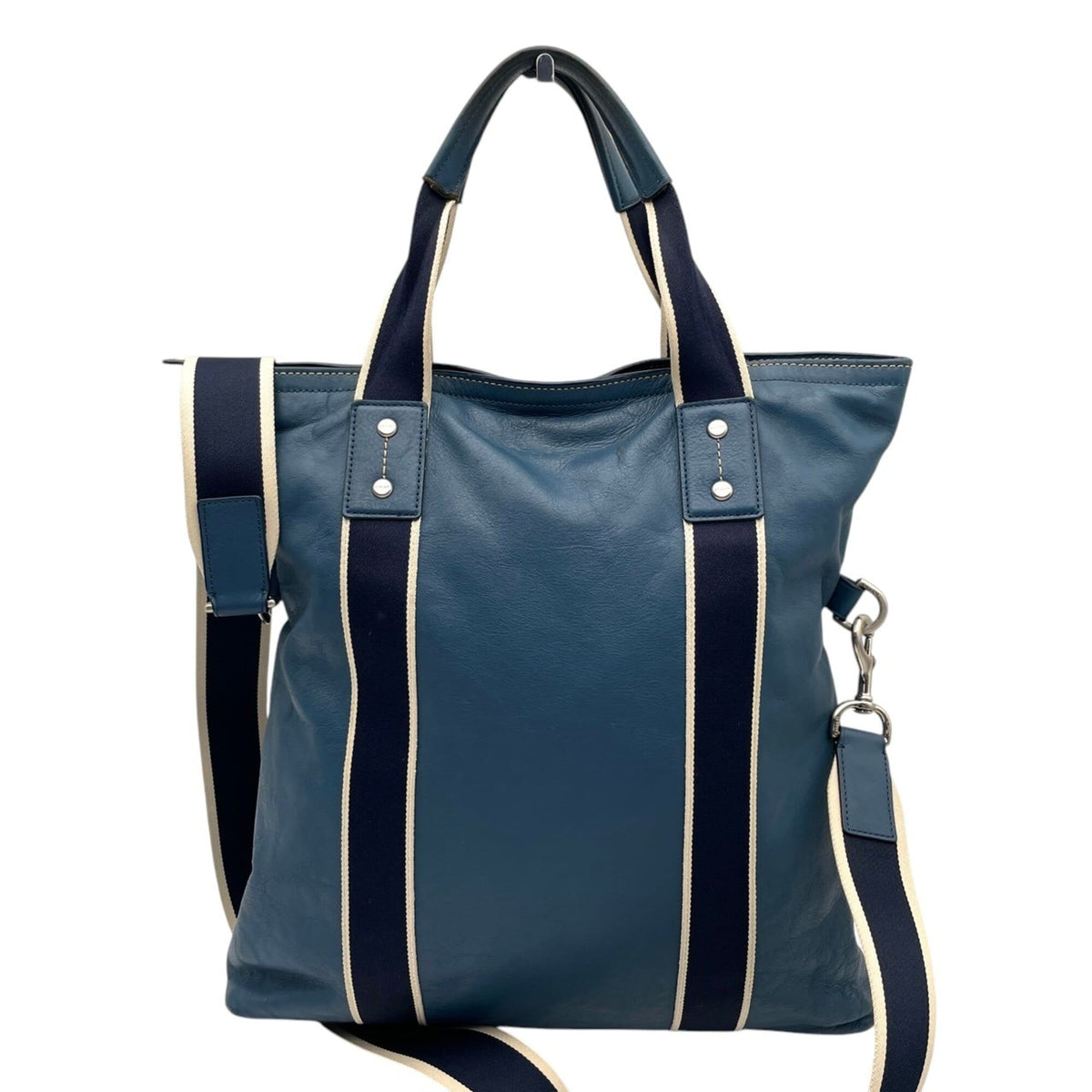 Coach Blue Navy Leather Canvas Shoulder Bag Tote Bag (Pre-Owned)