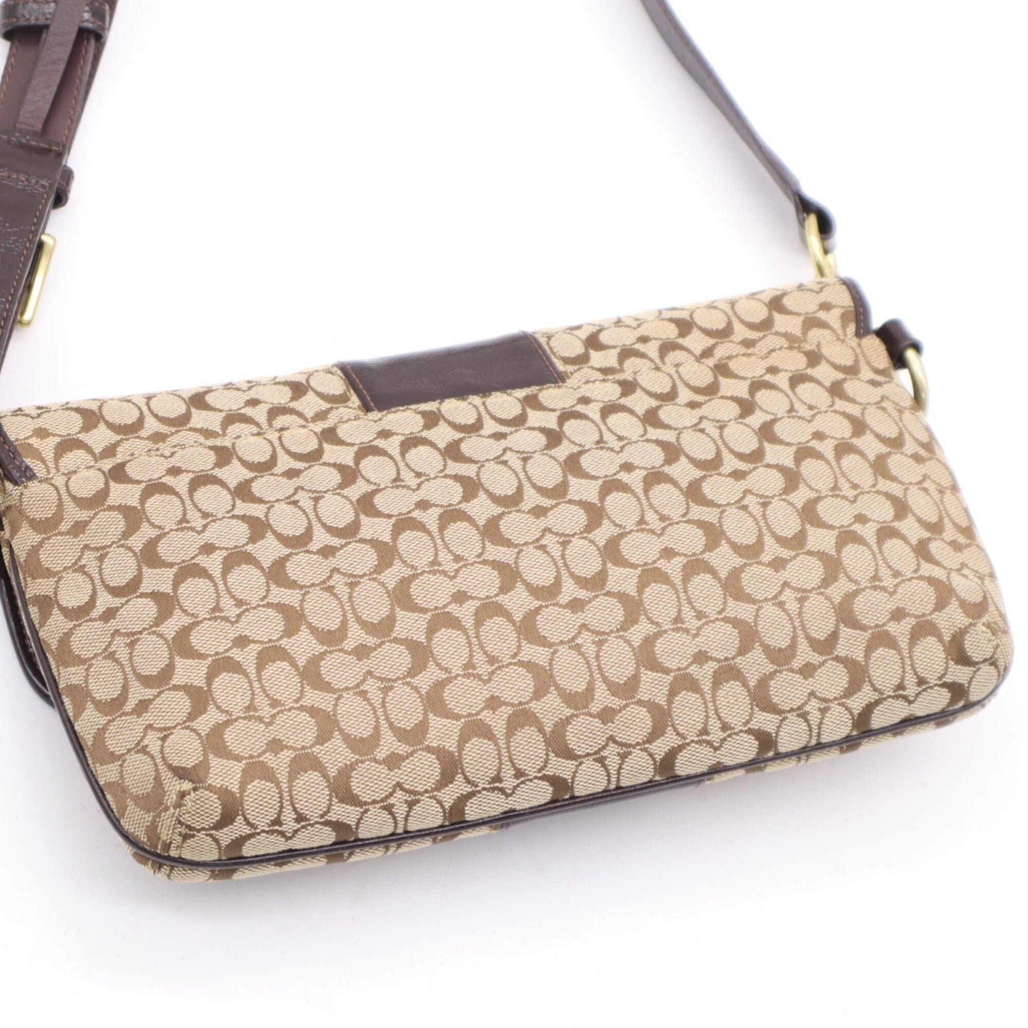 Coach Beige Brown Leather Shoulder Bag (Pre-Owned)