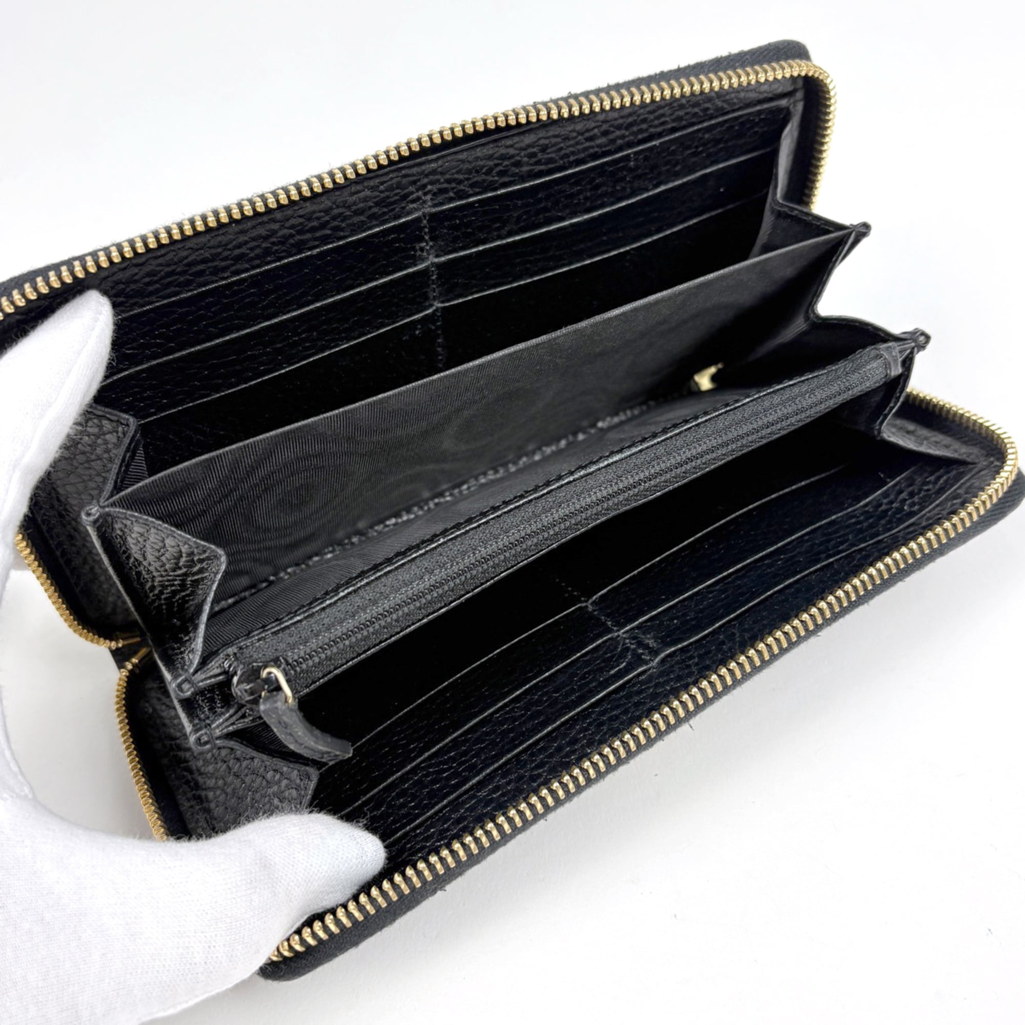 Gucci Beige Black Coated Canvas Leather Long Wallet (Bi-Fold) (Pre-Owned)