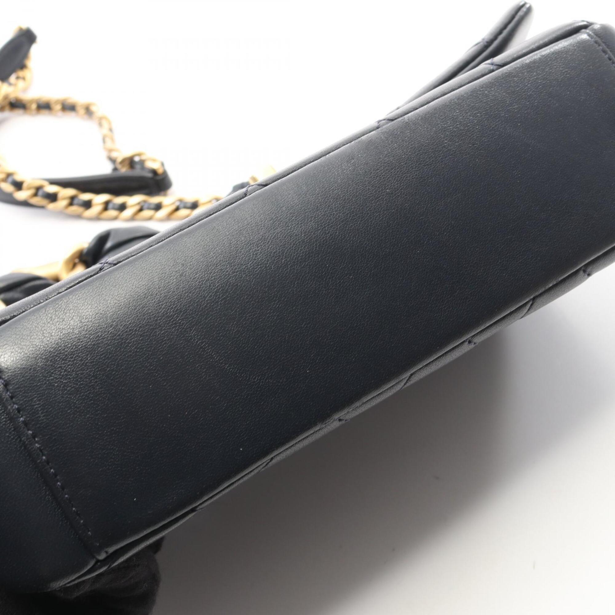 Chanel Navy Leather Handbag Shoulder Bag (Pre-Owned)