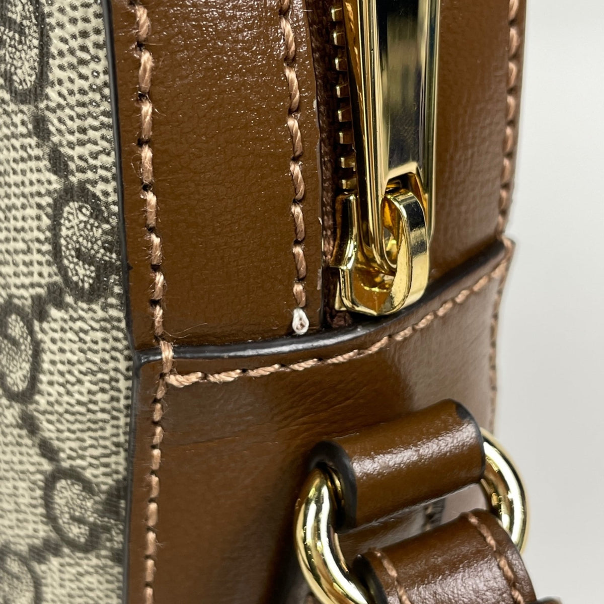 Gucci Beige Brown Coated Canvas Leather Shoulder Bag (Pre-Owned)