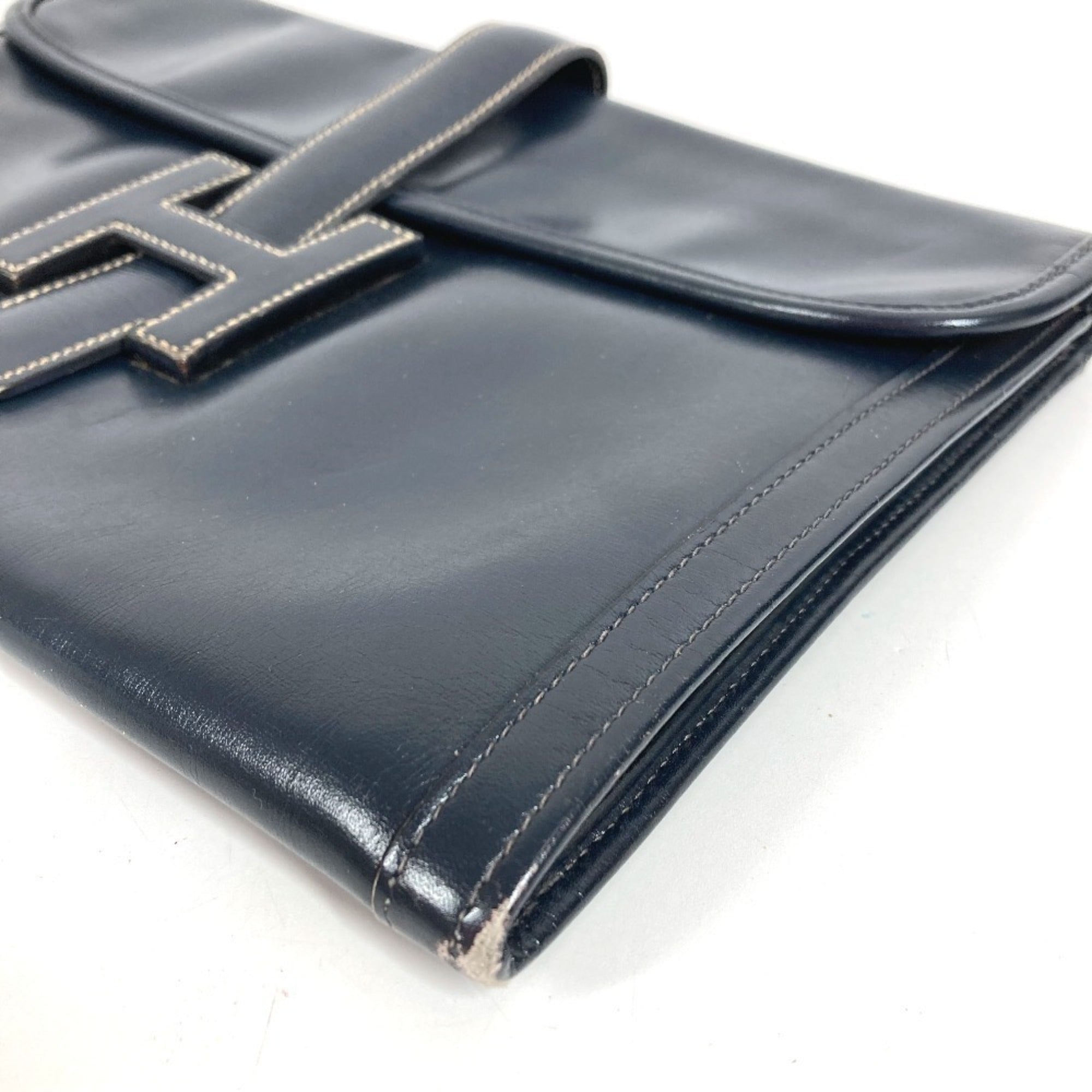 Hermes Navy Box Calf Leather Clutch Bag (Pre-Owned)