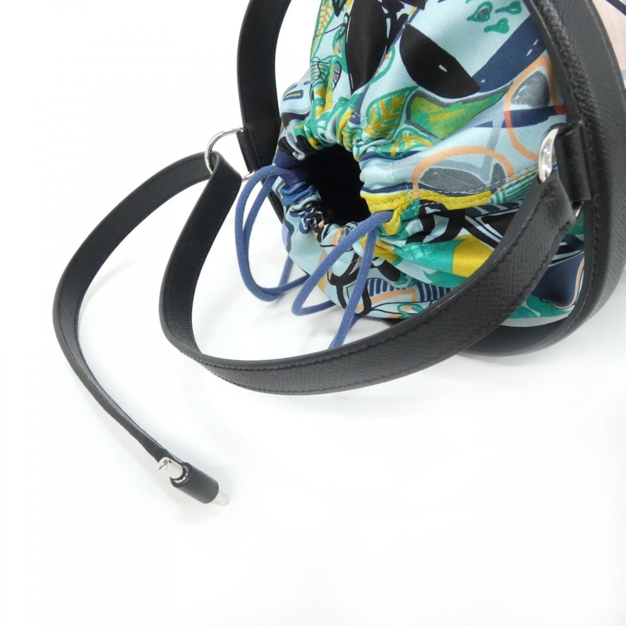 Hermes Black Blue Atoll Multi-Color Epsom Leather Silk Shoulder Bag (Pre-Owned)