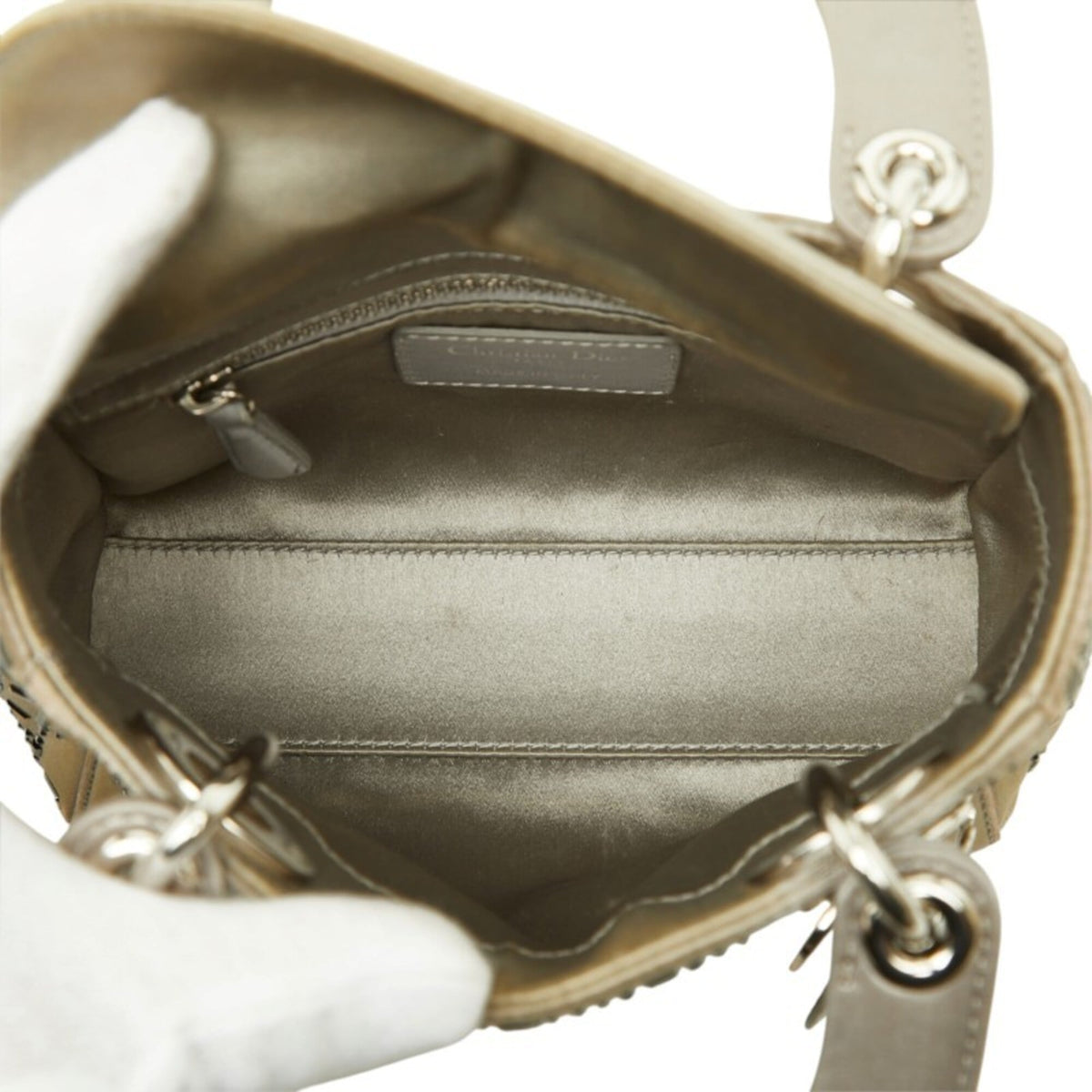 Christian Dior Grayish Satin Handbag Shoulder Bag (Pre-Owned)