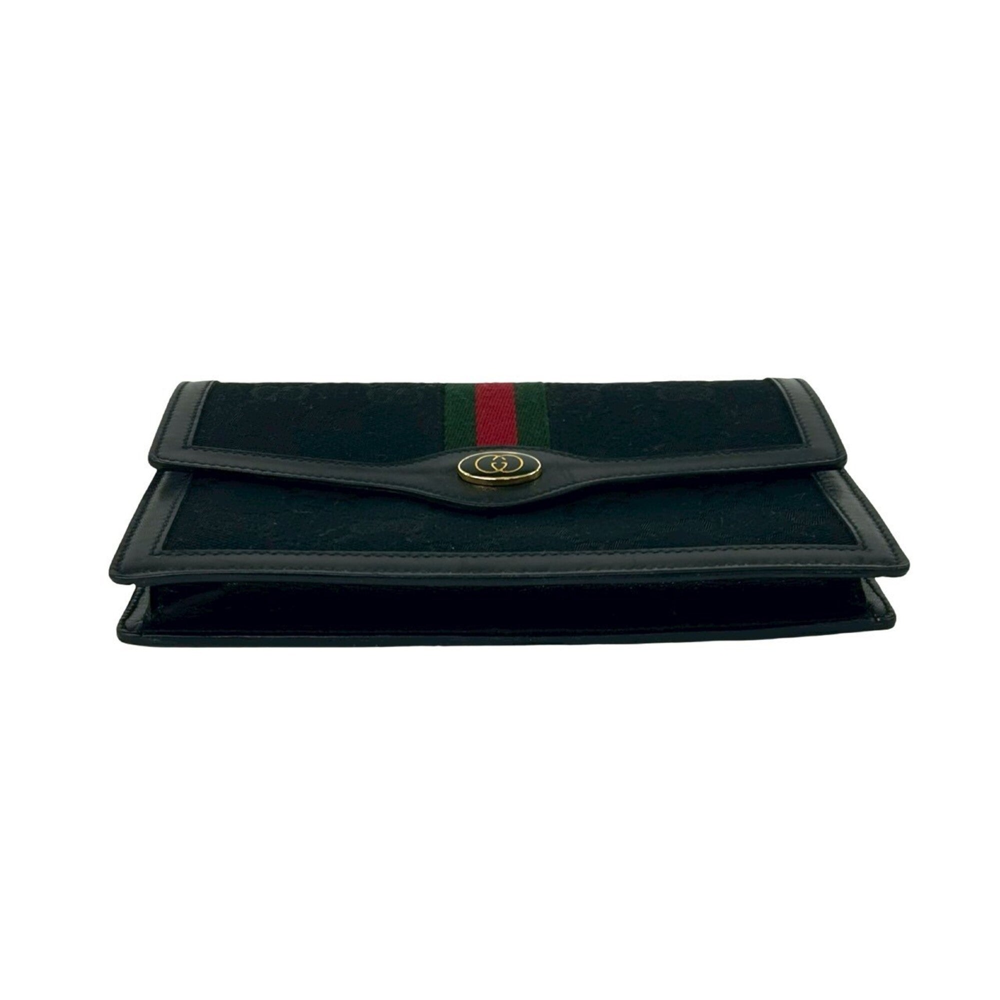 Gucci Black Green Red Color Canvas Leather Pouch (Pre-Owned)