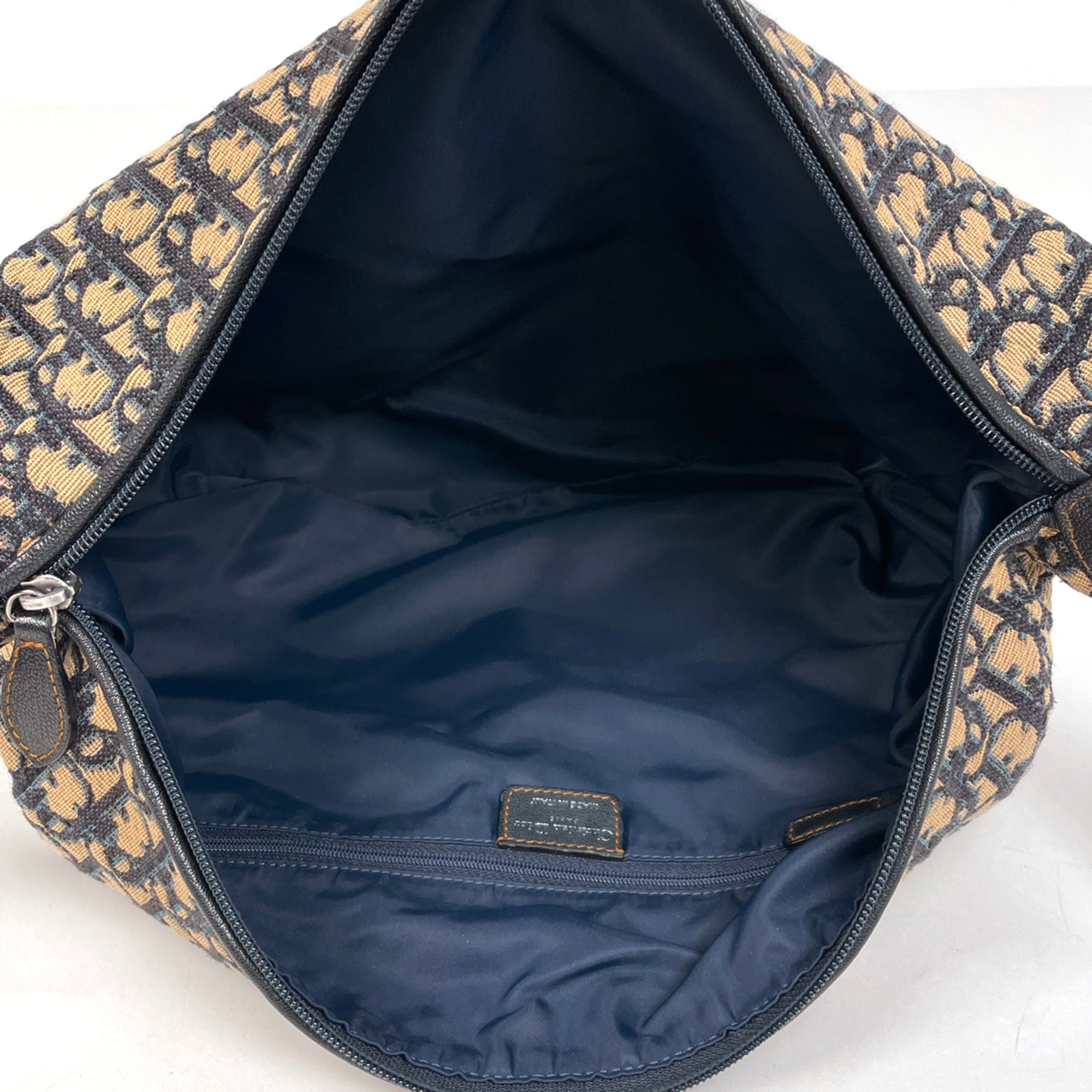 Christian Dior Trotter Beige Navy Canvas Leather Shoulder Bag (Pre-Owned)